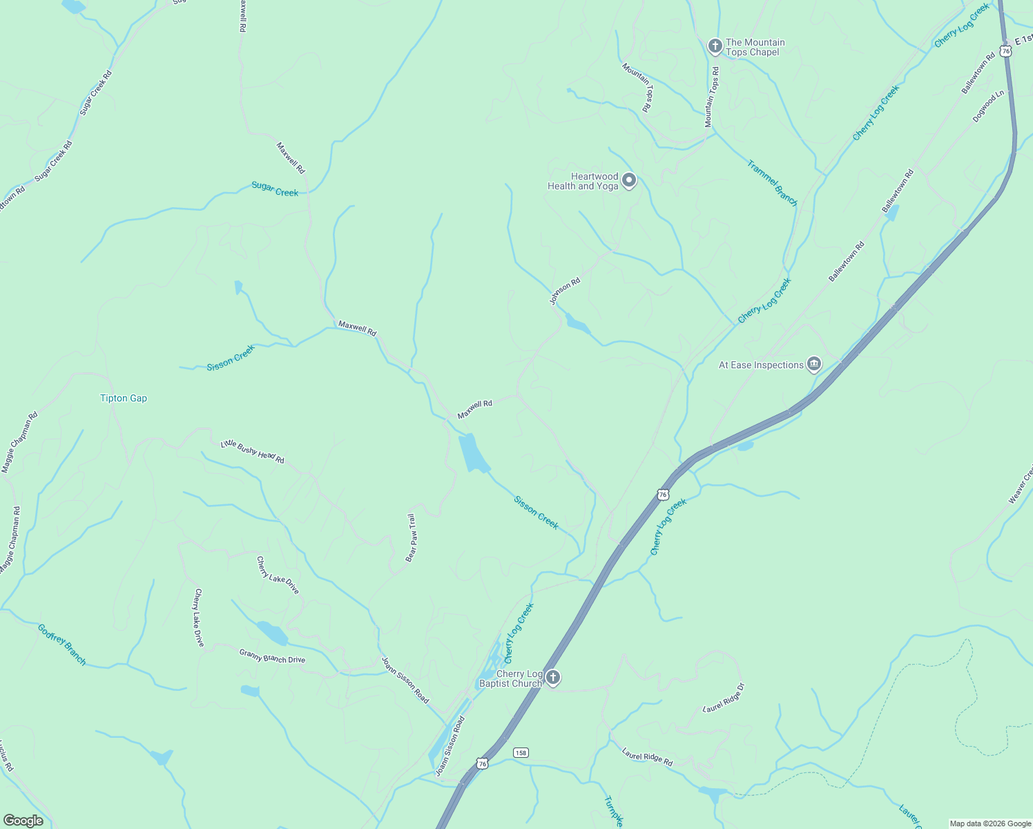 map of restaurants, bars, coffee shops, grocery stores, and more near 56 Maxwell Mountain Road in Blue Ridge
