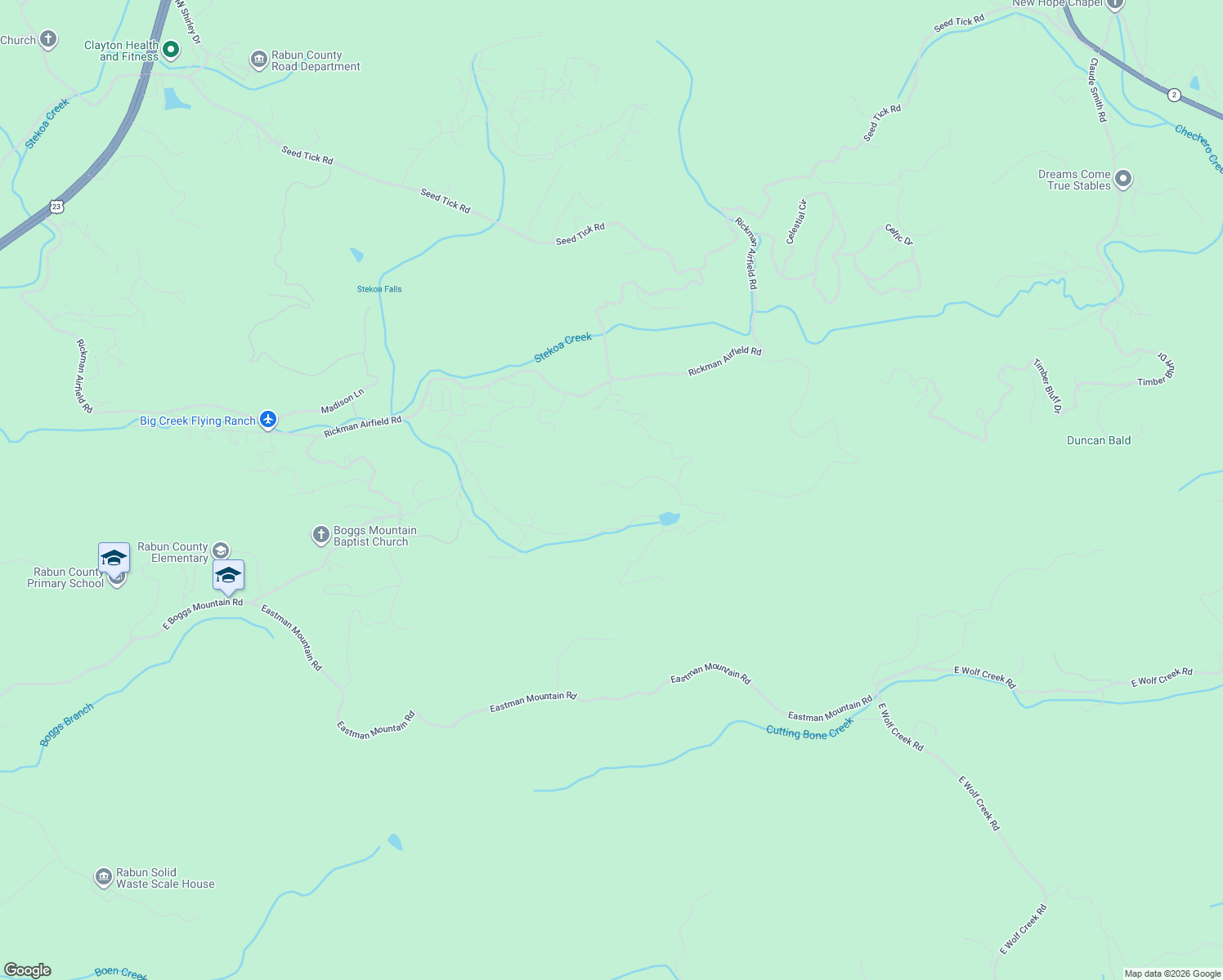 map of restaurants, bars, coffee shops, grocery stores, and more near Hunter Ridge Trail in Clayton