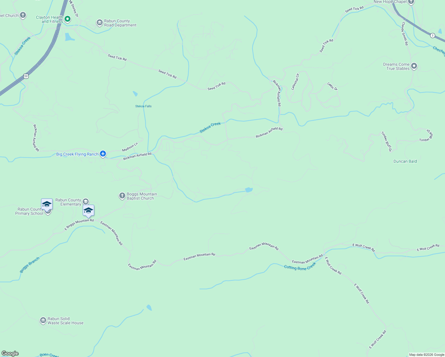 map of restaurants, bars, coffee shops, grocery stores, and more near Hunter Ridge Trail in Clayton