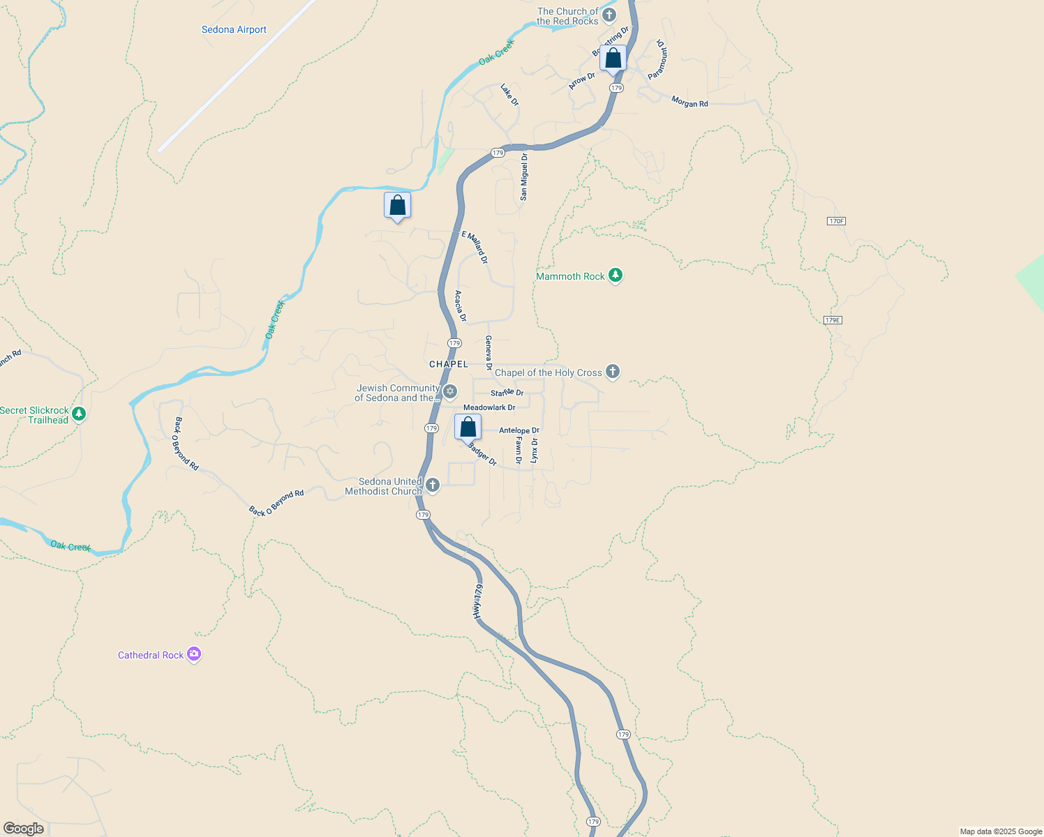 map of restaurants, bars, coffee shops, grocery stores, and more near 28 Fawn Ln in Sedona