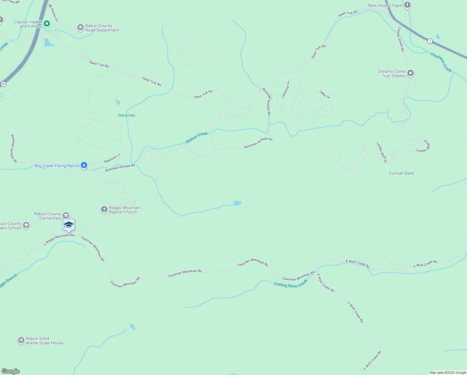 map of restaurants, bars, coffee shops, grocery stores, and more near Hunter Ridge Trail in Clayton