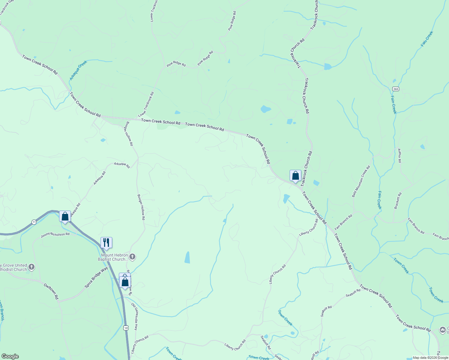 map of restaurants, bars, coffee shops, grocery stores, and more near 457 Fletcher Mountain Road in Blairsville