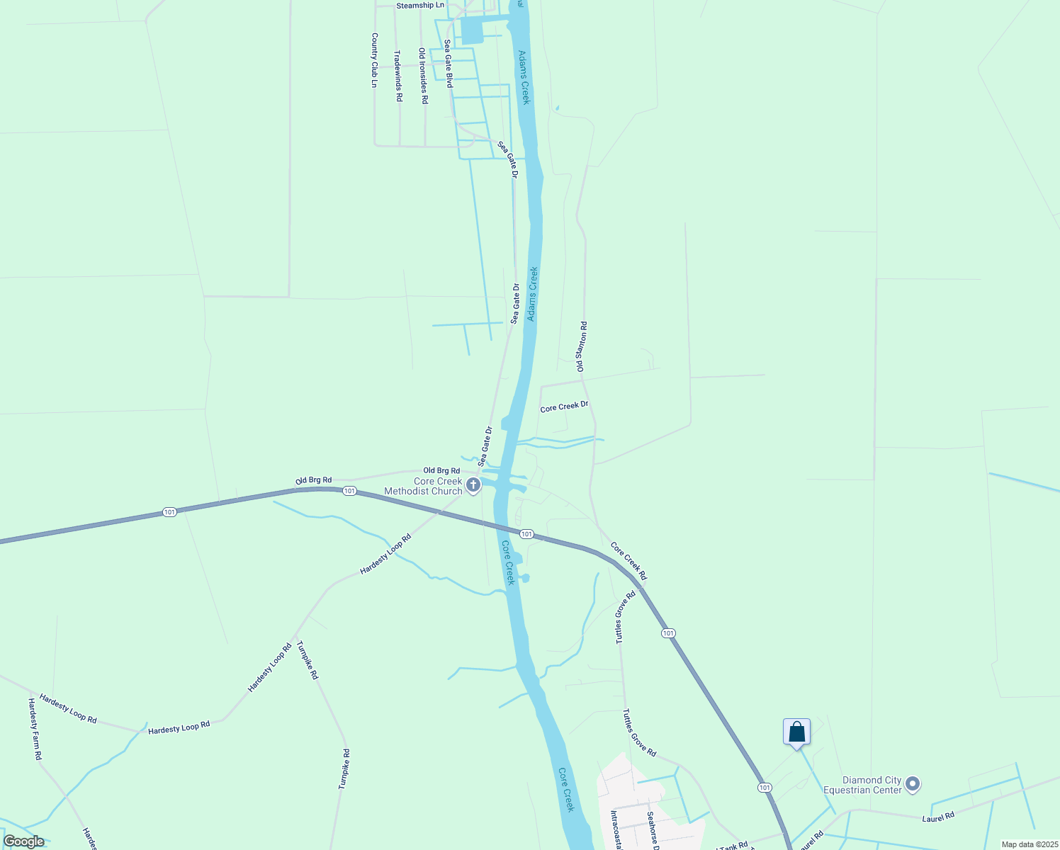 map of restaurants, bars, coffee shops, grocery stores, and more near 108 Waterway Drive in Beaufort