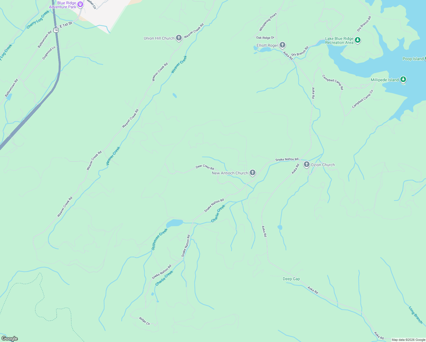 map of restaurants, bars, coffee shops, grocery stores, and more near 355 Deer Crest Road in Blue Ridge