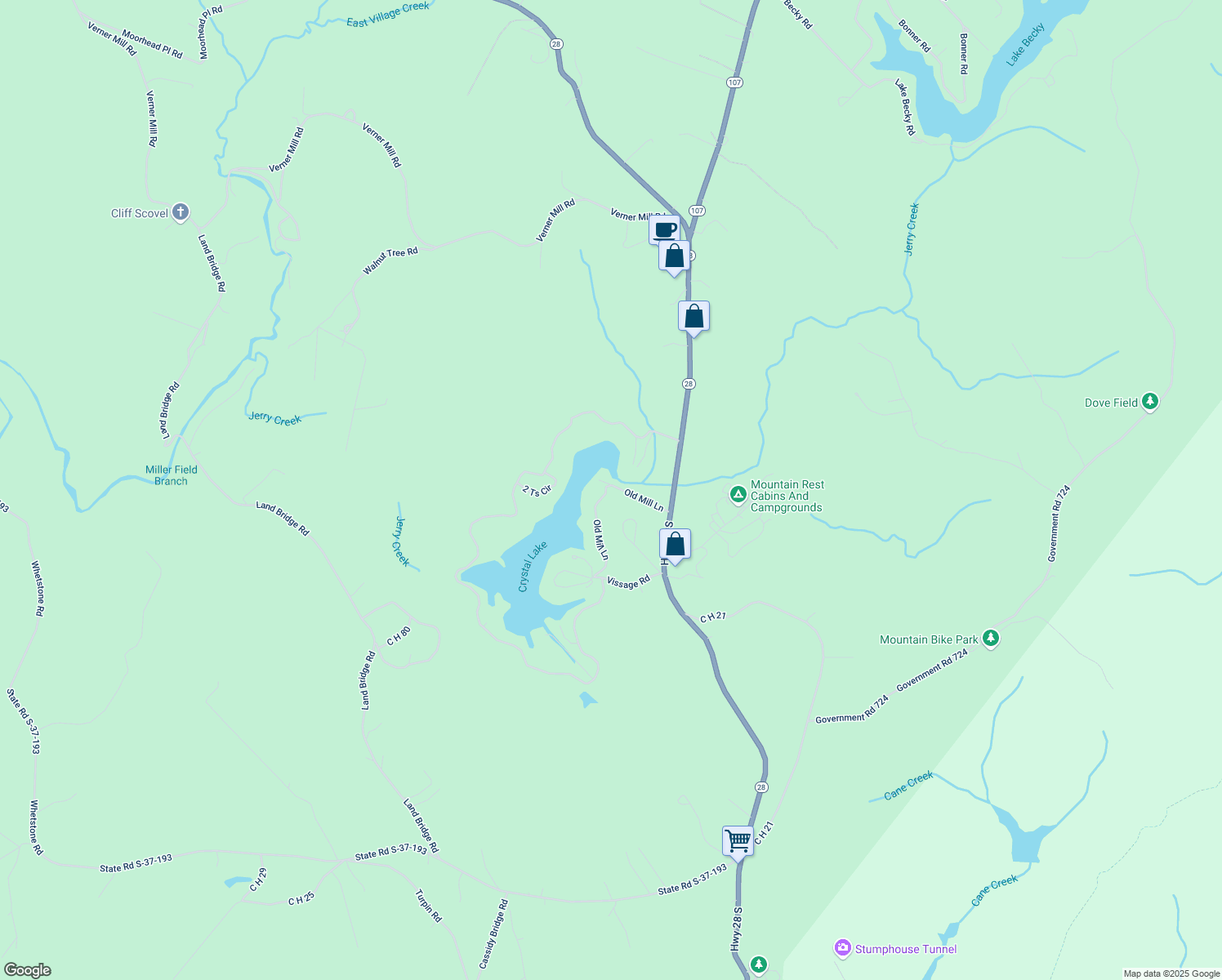 map of restaurants, bars, coffee shops, grocery stores, and more near 170 Old Mill Lane in Mountain Rest