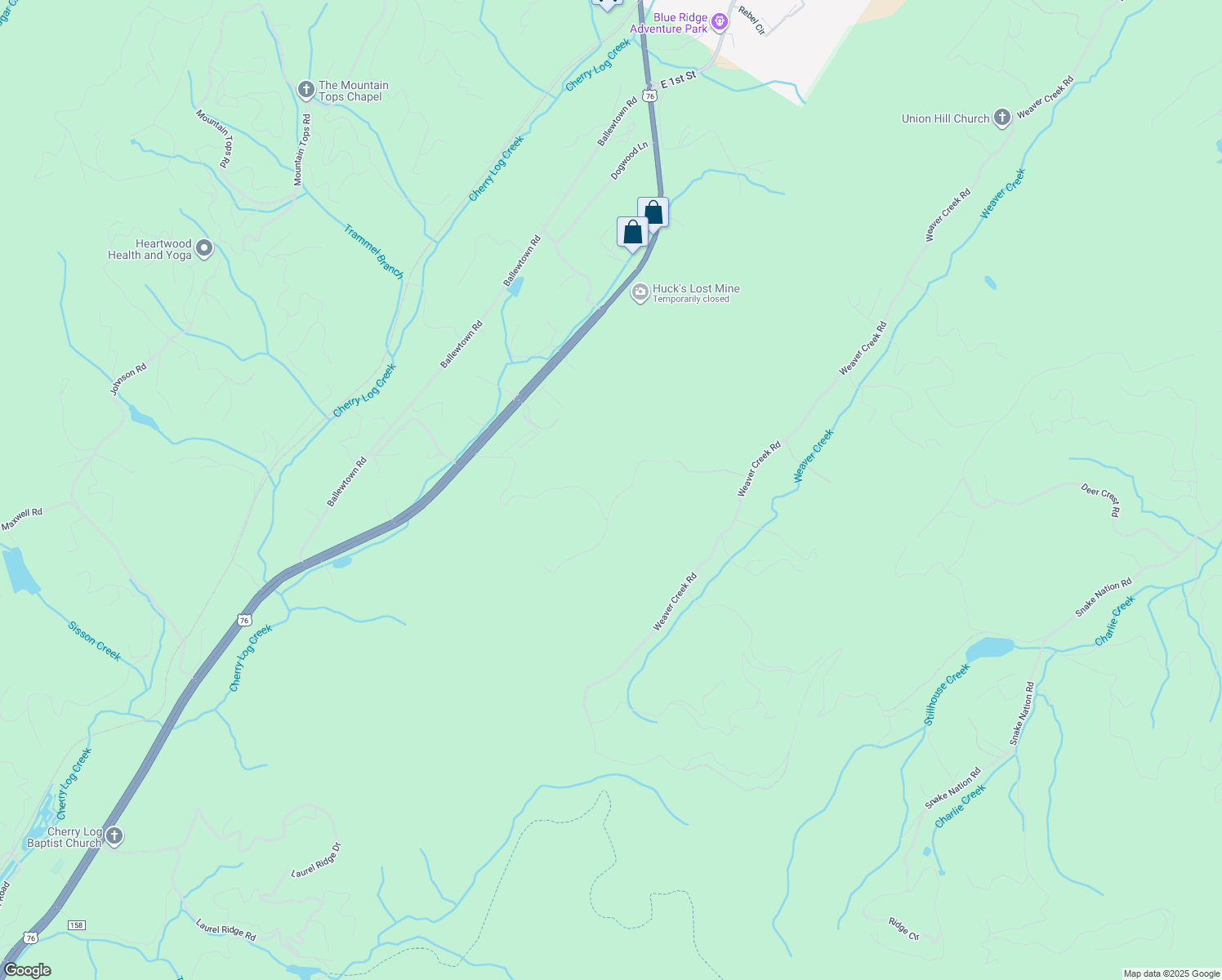 map of restaurants, bars, coffee shops, grocery stores, and more near 502 Overlook Drive in Blue Ridge