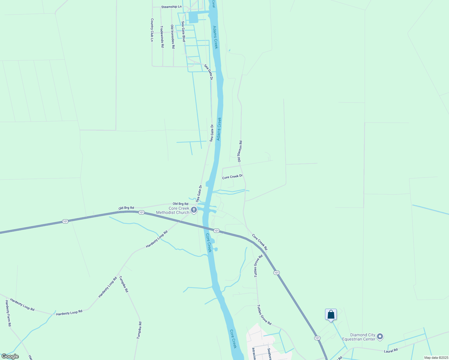 map of restaurants, bars, coffee shops, grocery stores, and more near 114 Waterway Drive in Beaufort