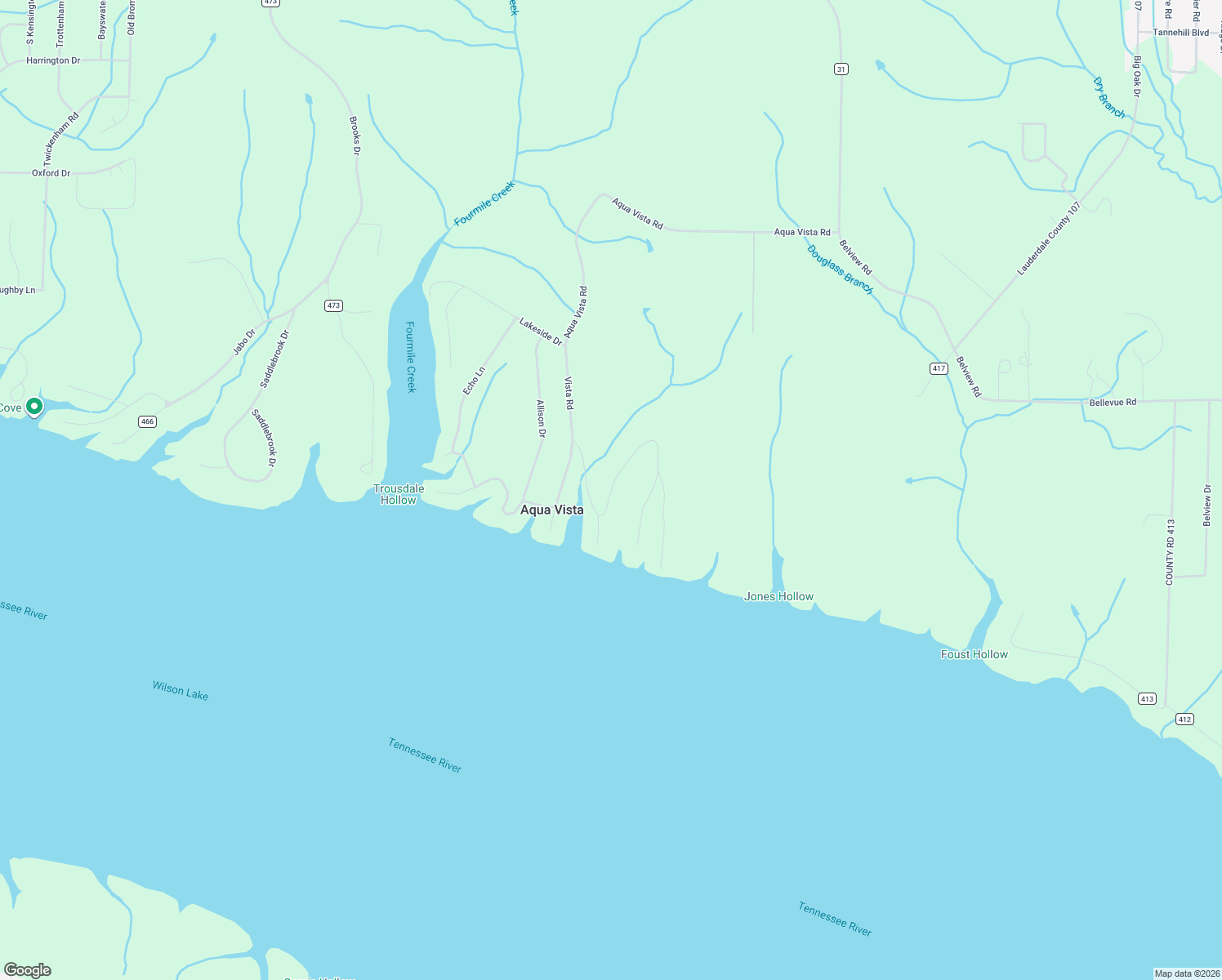 map of restaurants, bars, coffee shops, grocery stores, and more near Horseshoe Hills Drive in Lauderdale County