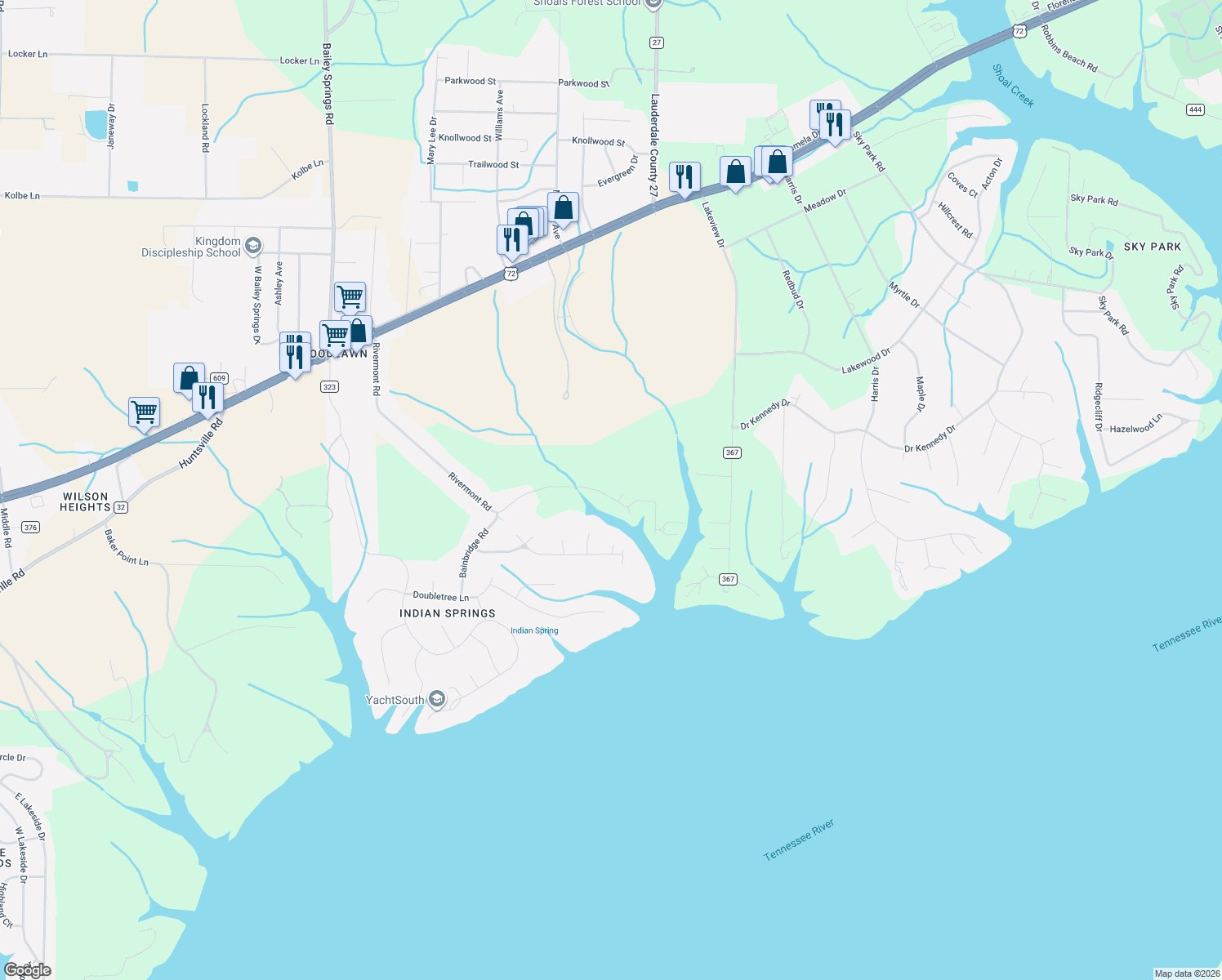 map of restaurants, bars, coffee shops, grocery stores, and more near 600-698 Rivermont Road in Florence