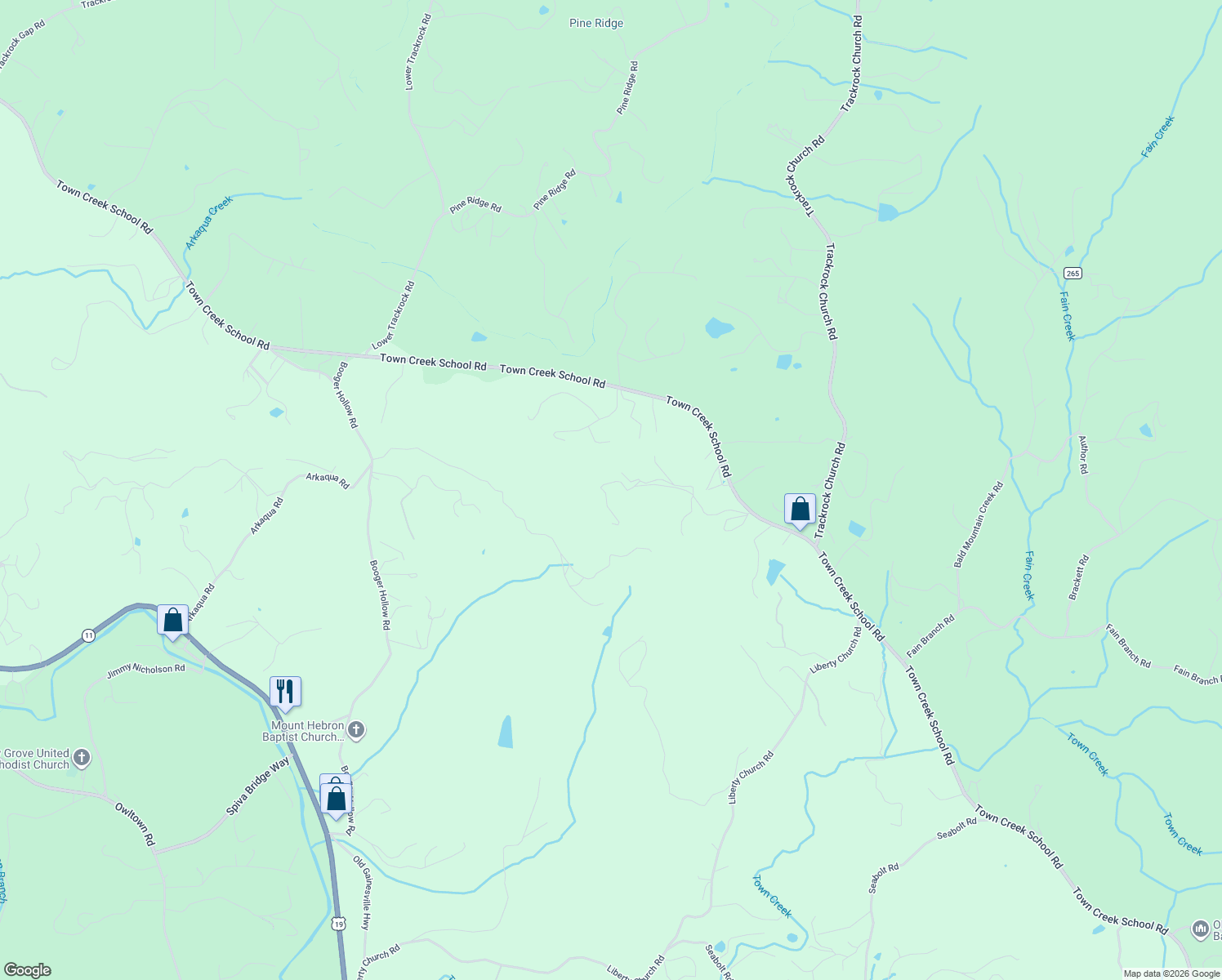 map of restaurants, bars, coffee shops, grocery stores, and more near 457 Fletcher Mountain Road in Blairsville