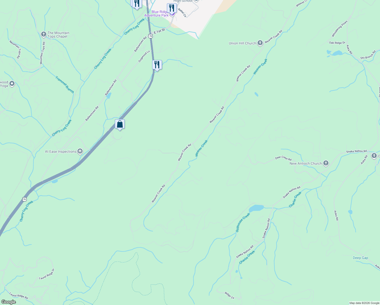 map of restaurants, bars, coffee shops, grocery stores, and more near in Blue Ridge