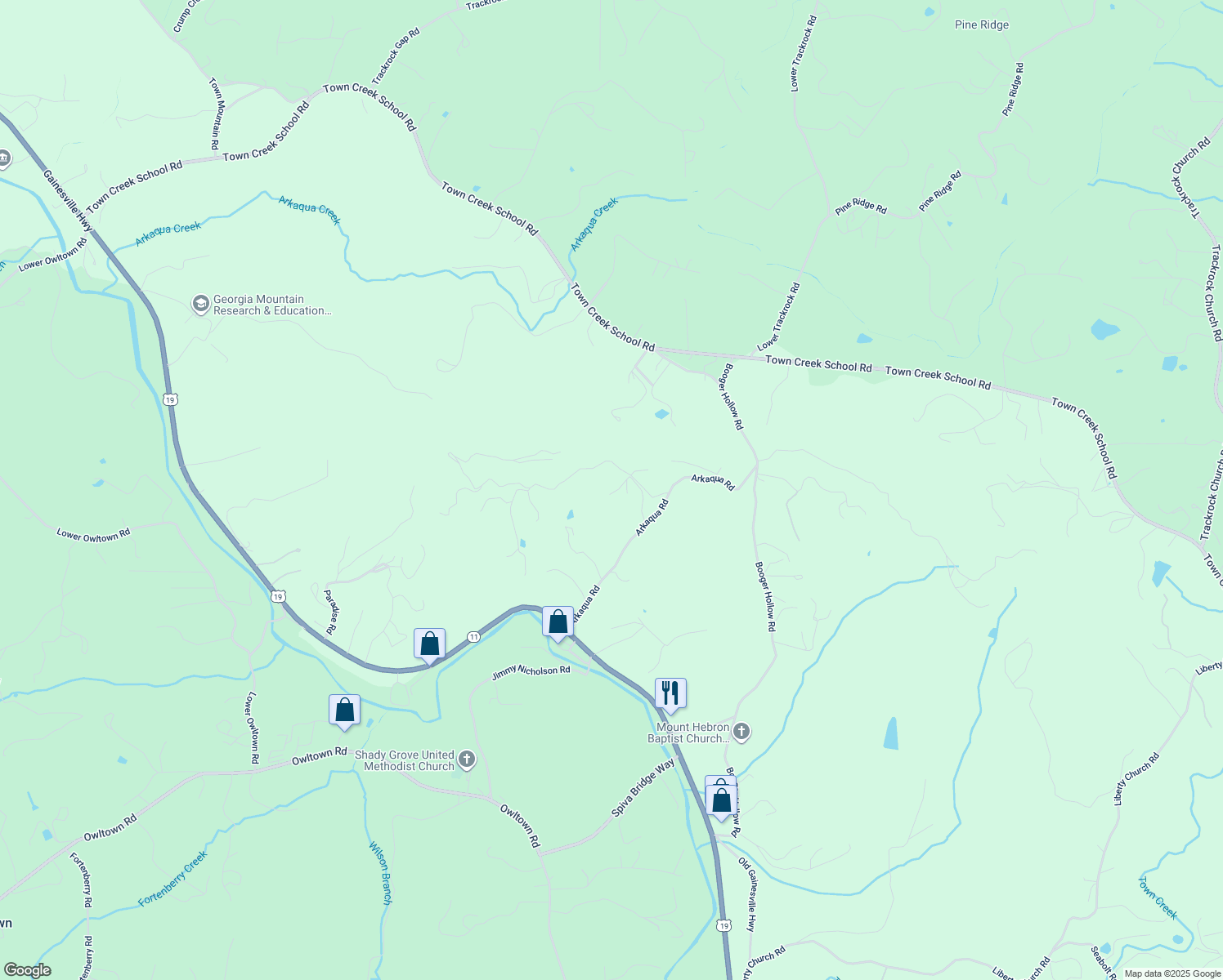 map of restaurants, bars, coffee shops, grocery stores, and more near 2982 Gene Nix Road in Blairsville