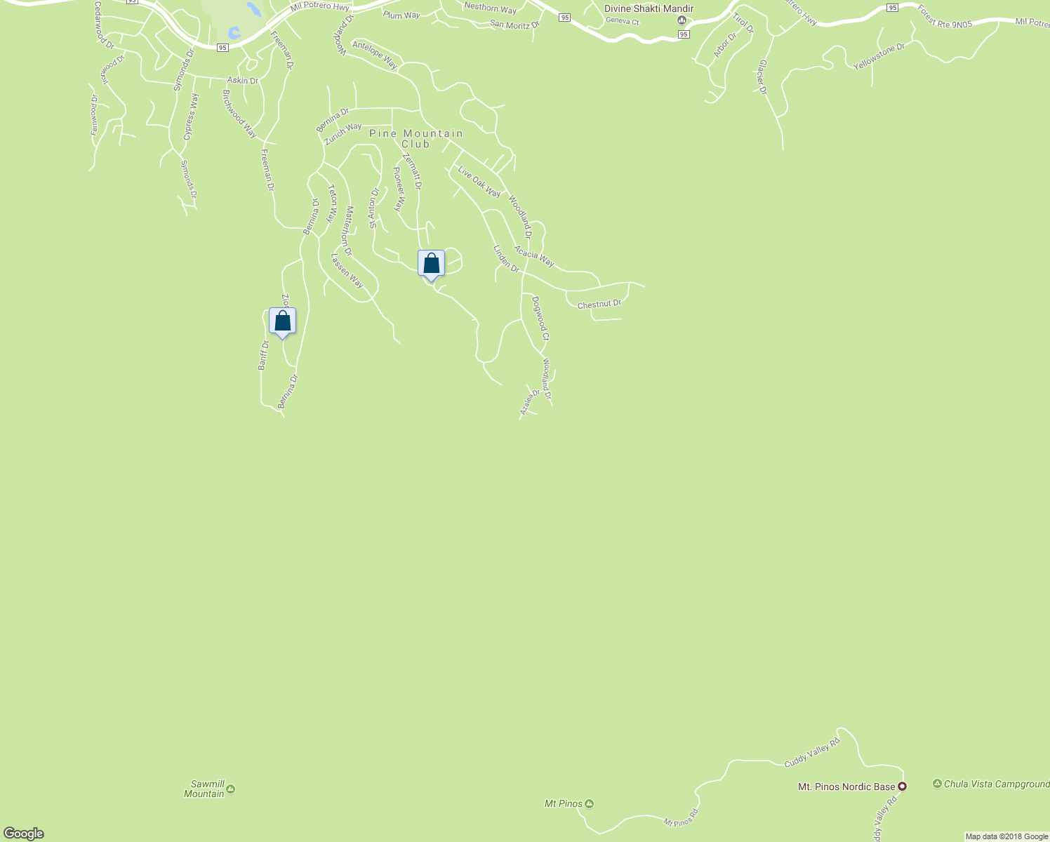 map of restaurants, bars, coffee shops, grocery stores, and more near 1200 Azalea Drive in Pine Mountain Club