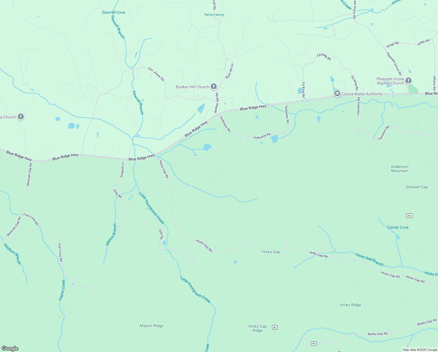 map of restaurants, bars, coffee shops, grocery stores, and more near 5124 Roberts Road in Blairsville