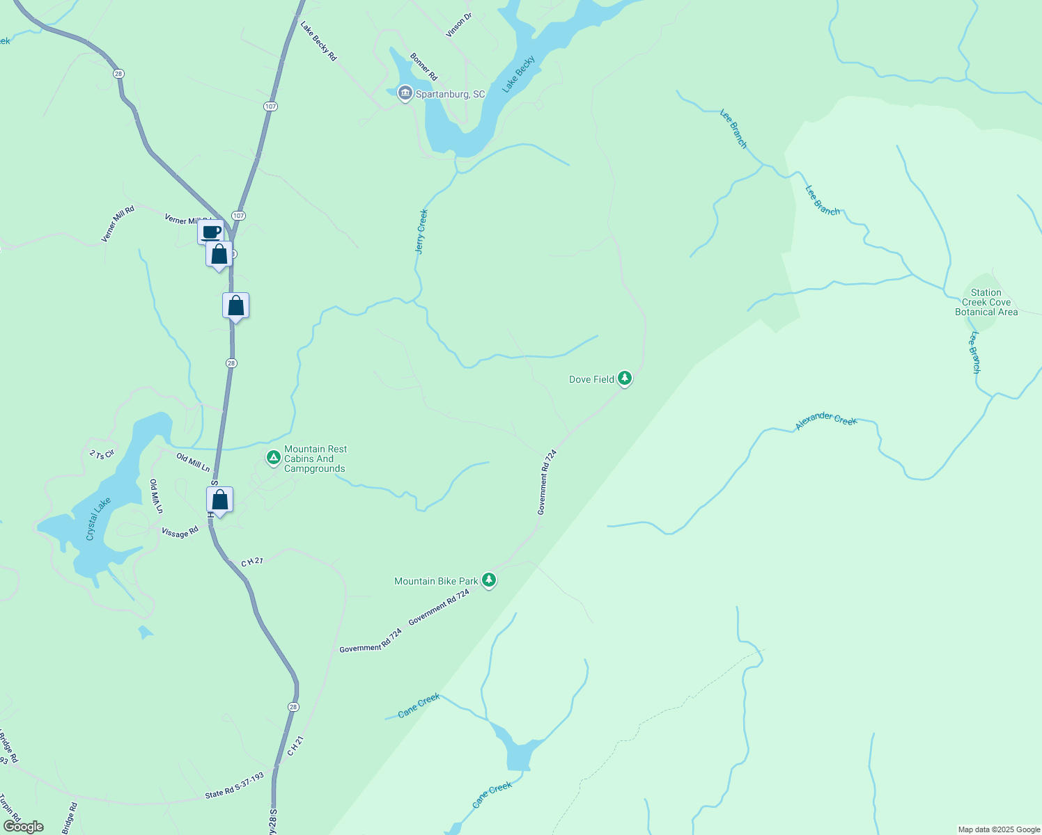 map of restaurants, bars, coffee shops, grocery stores, and more near 150 C H 68 in Mountain Rest