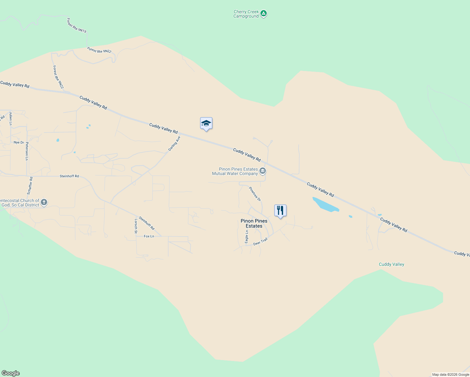 map of restaurants, bars, coffee shops, grocery stores, and more near 1317 Leisure Lane in Frazier Park