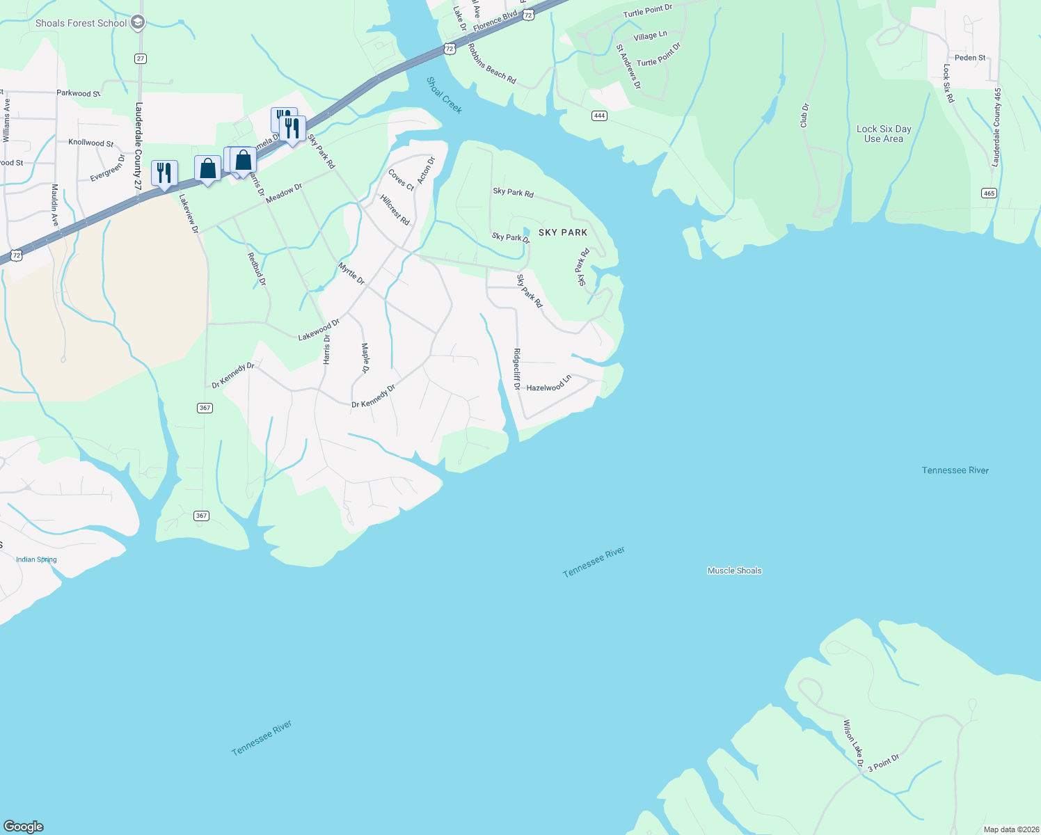 map of restaurants, bars, coffee shops, grocery stores, and more near 694 Ridgecliff Dr in Florence