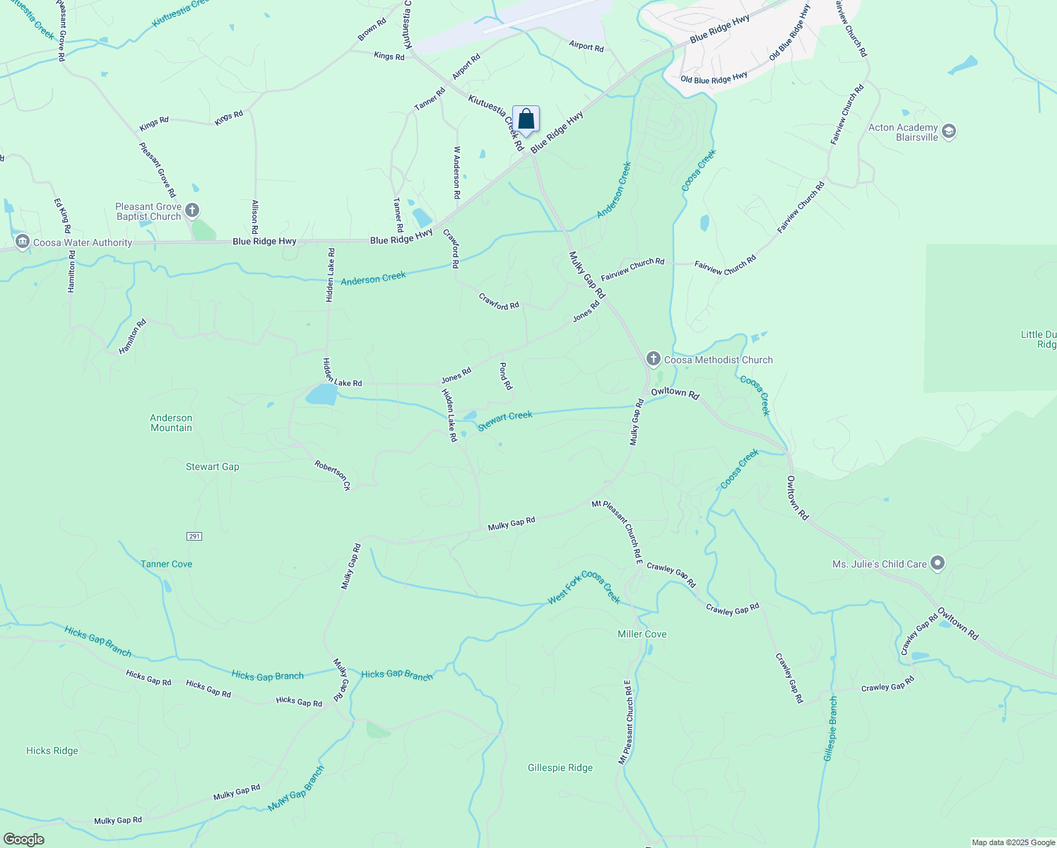 map of restaurants, bars, coffee shops, grocery stores, and more near 374 Lower Fox Trail in Blairsville