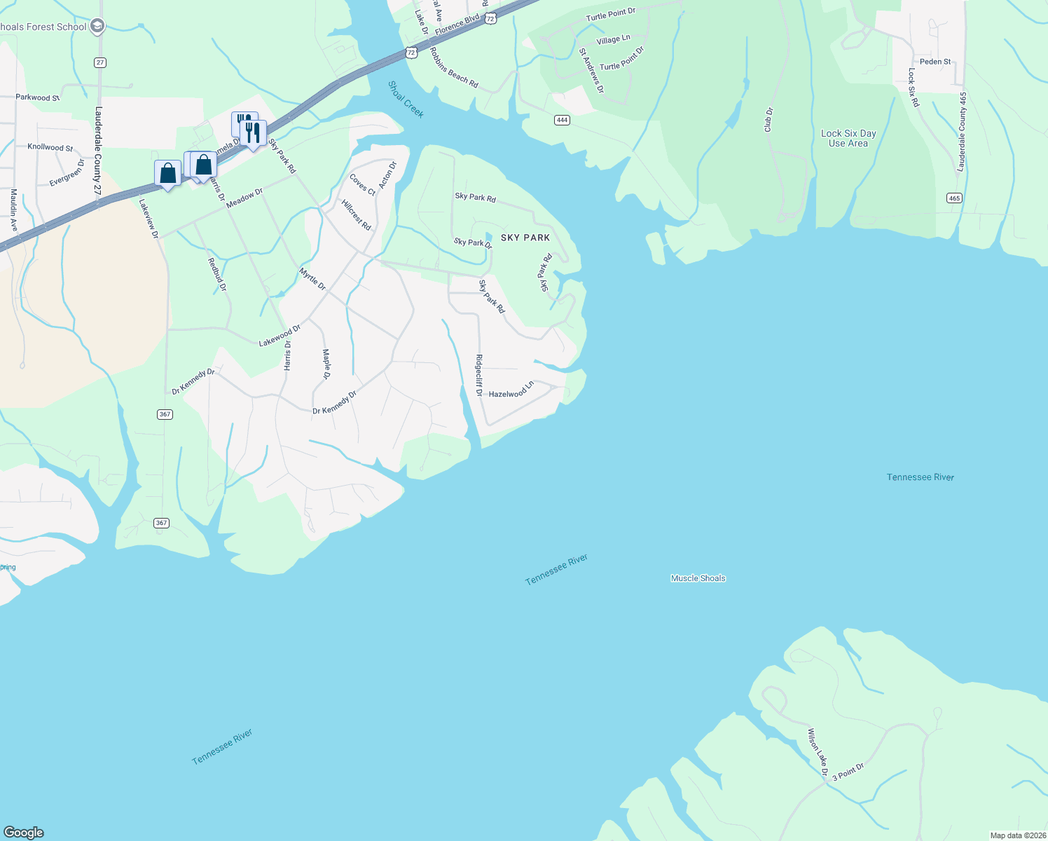 map of restaurants, bars, coffee shops, grocery stores, and more near 694-998 Ridgecliff Drive in Florence