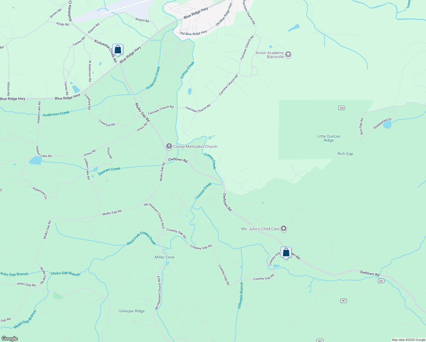 map of restaurants, bars, coffee shops, grocery stores, and more near 2973 Chinquapin Place in Blairsville