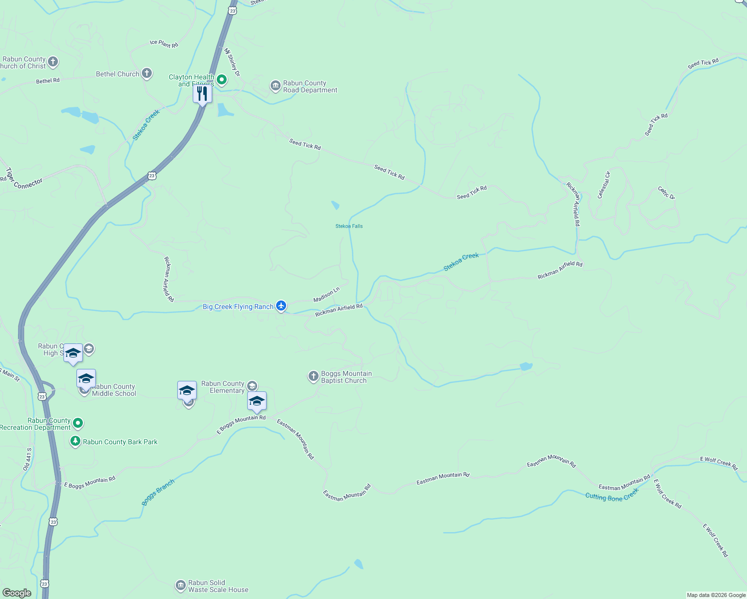 map of restaurants, bars, coffee shops, grocery stores, and more near 1810 Rickman Airfield Road in Clayton