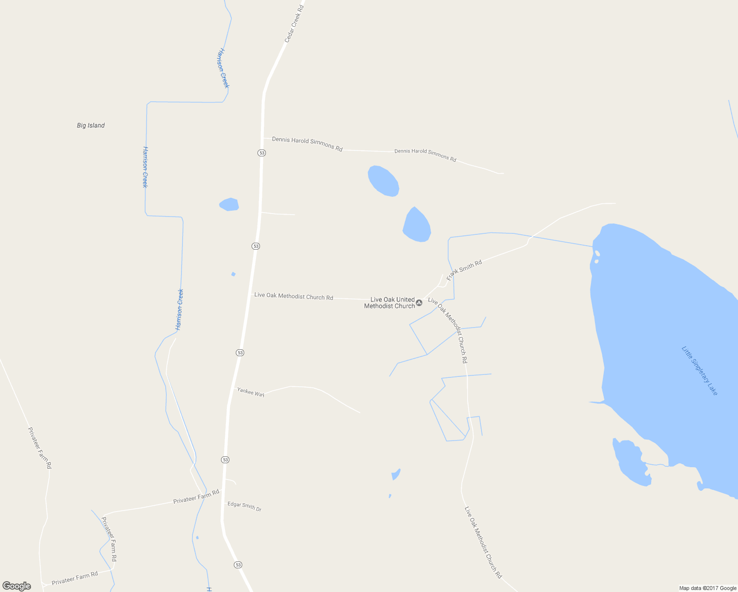 map of restaurants, bars, coffee shops, grocery stores, and more near 585 Live Oak Methodist Church Road in White Oak