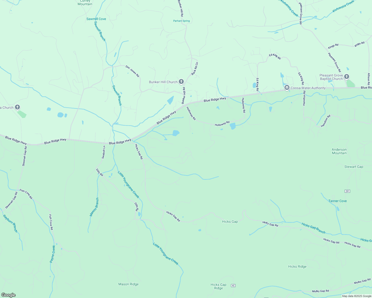 map of restaurants, bars, coffee shops, grocery stores, and more near 59 Treetop Lane in Blairsville