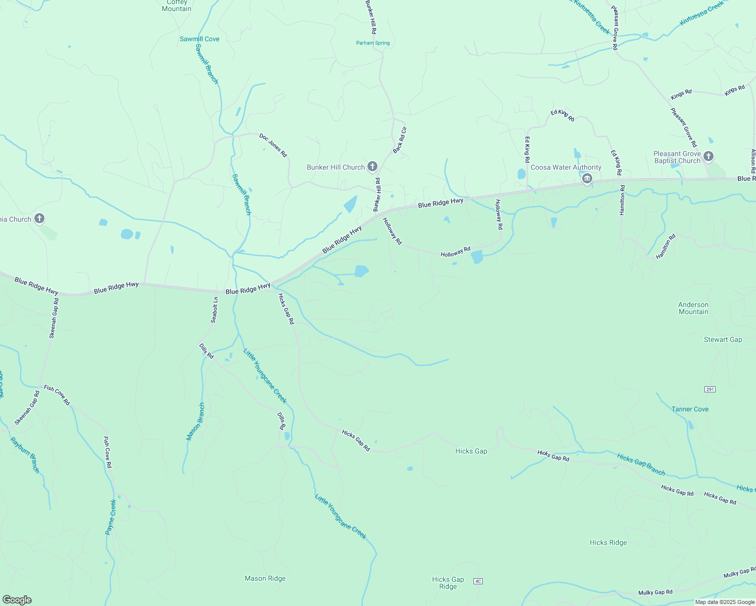 map of restaurants, bars, coffee shops, grocery stores, and more near 59 Treetop Lane in Blairsville