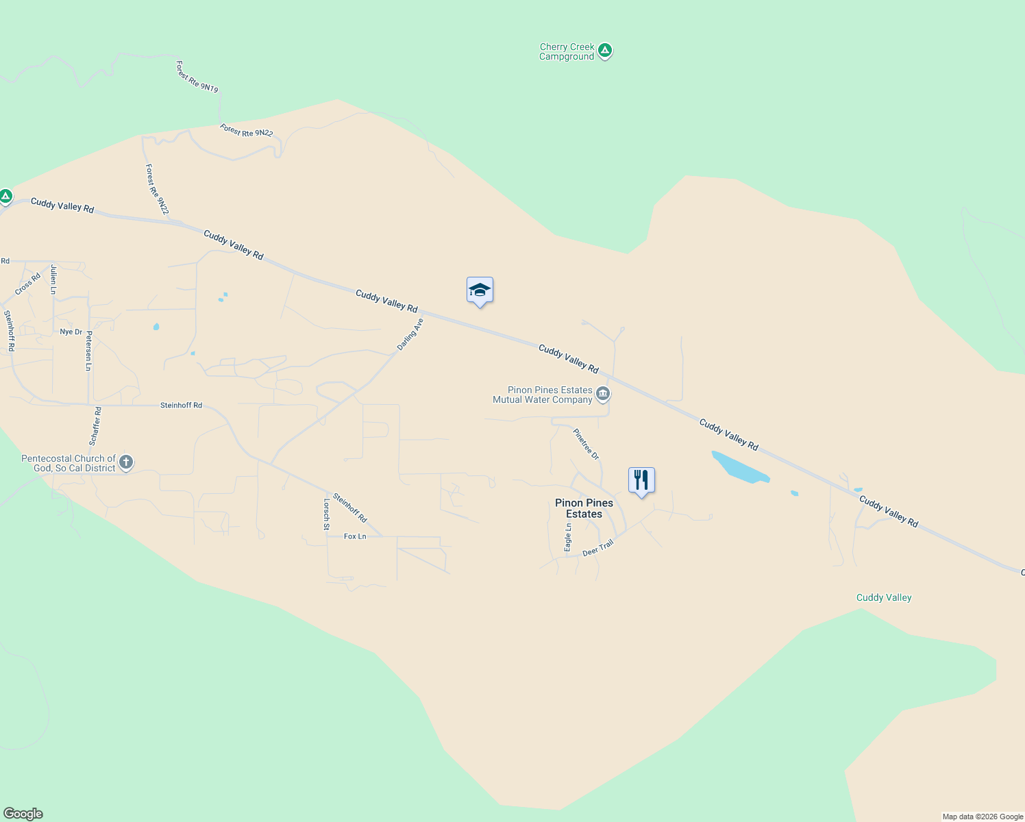 map of restaurants, bars, coffee shops, grocery stores, and more near 9409 Whispering Pines Road in Frazier Park
