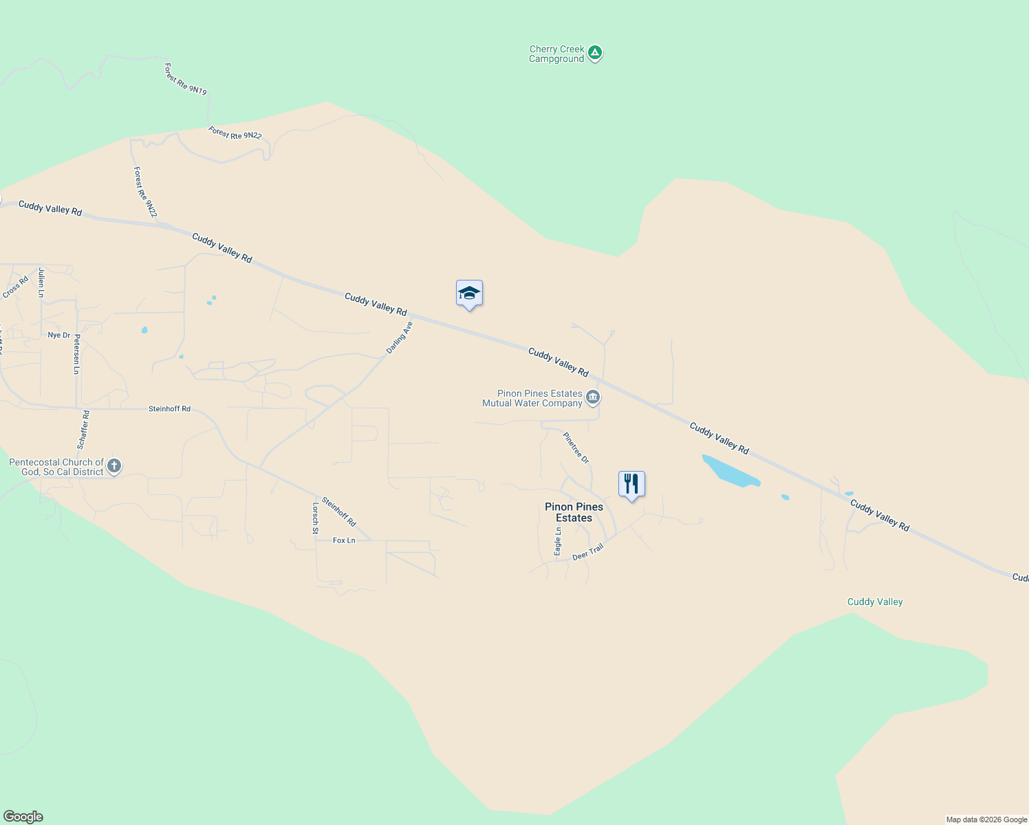 map of restaurants, bars, coffee shops, grocery stores, and more near 9409 Whispering Pines Road in Frazier Park