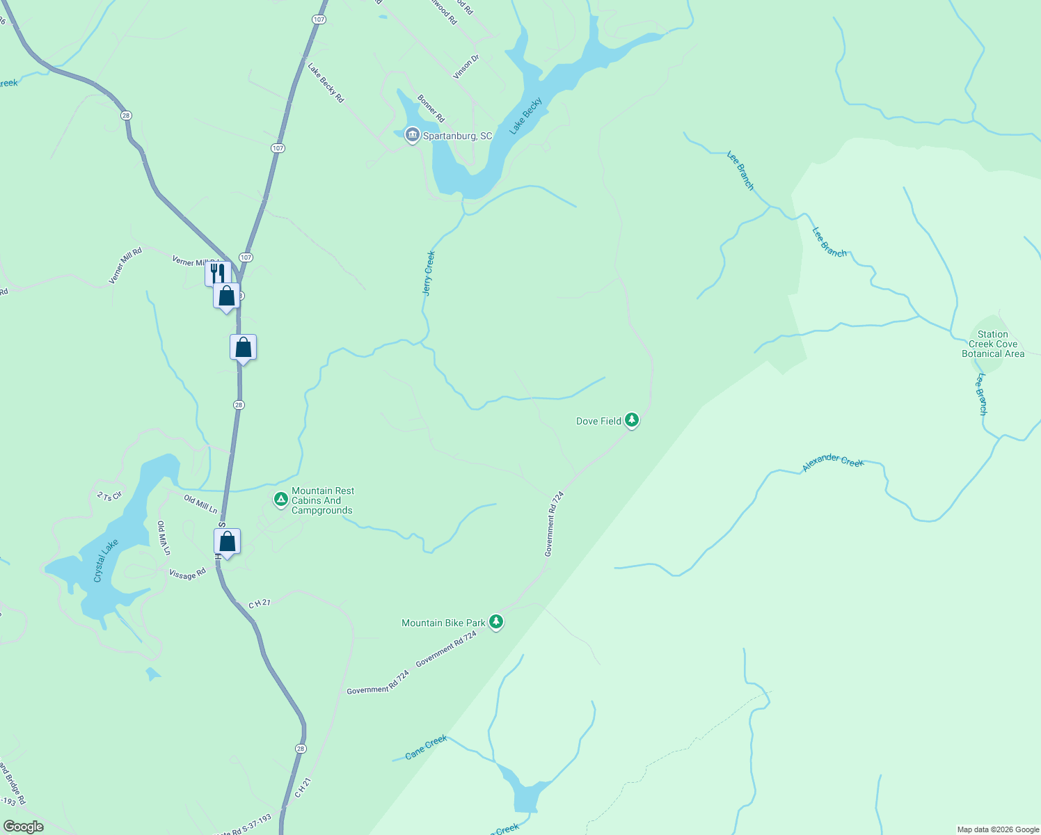 map of restaurants, bars, coffee shops, grocery stores, and more near 251 C H 27 in Mountain Rest