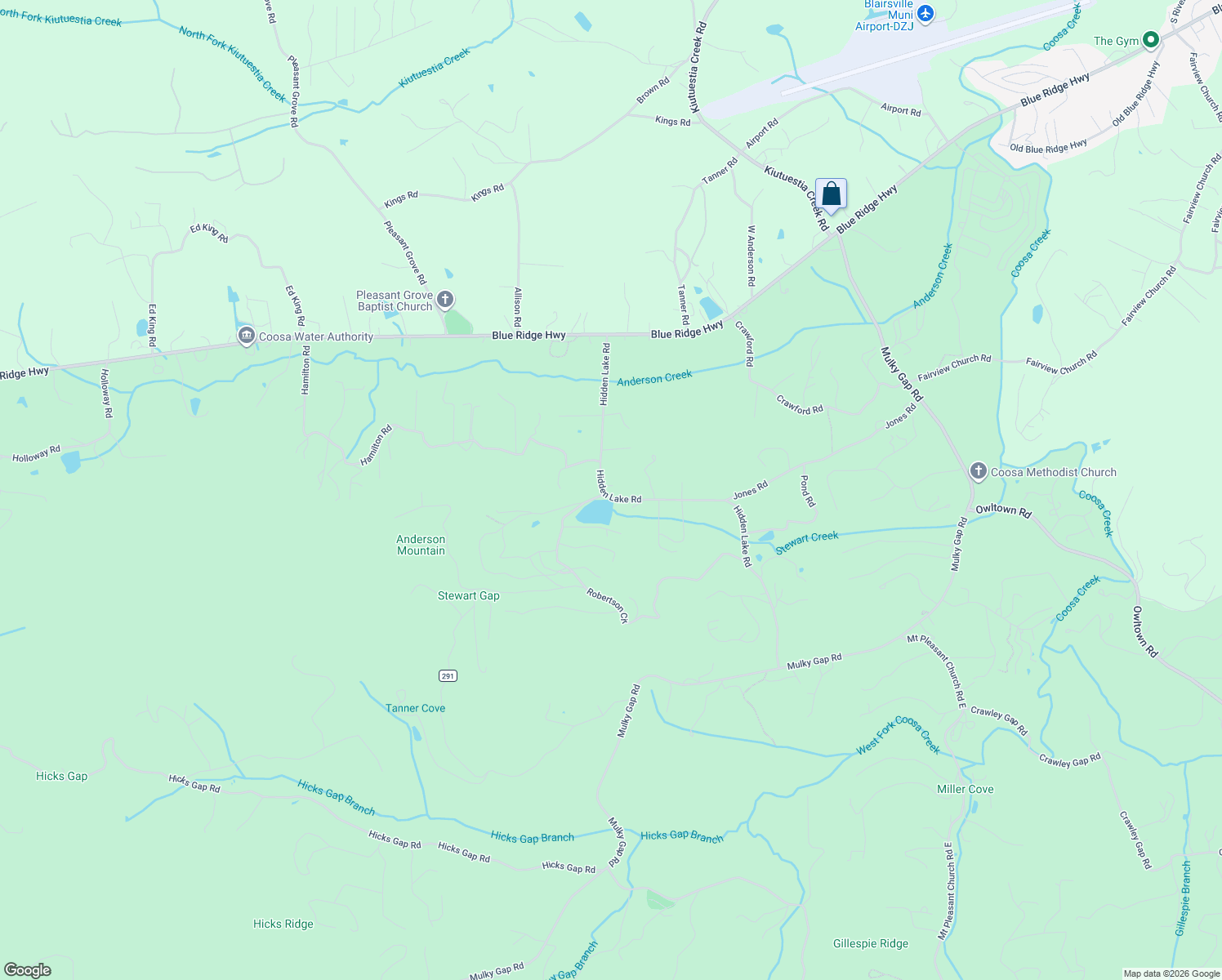 map of restaurants, bars, coffee shops, grocery stores, and more near 394 Hidden Lake Road in Blairsville