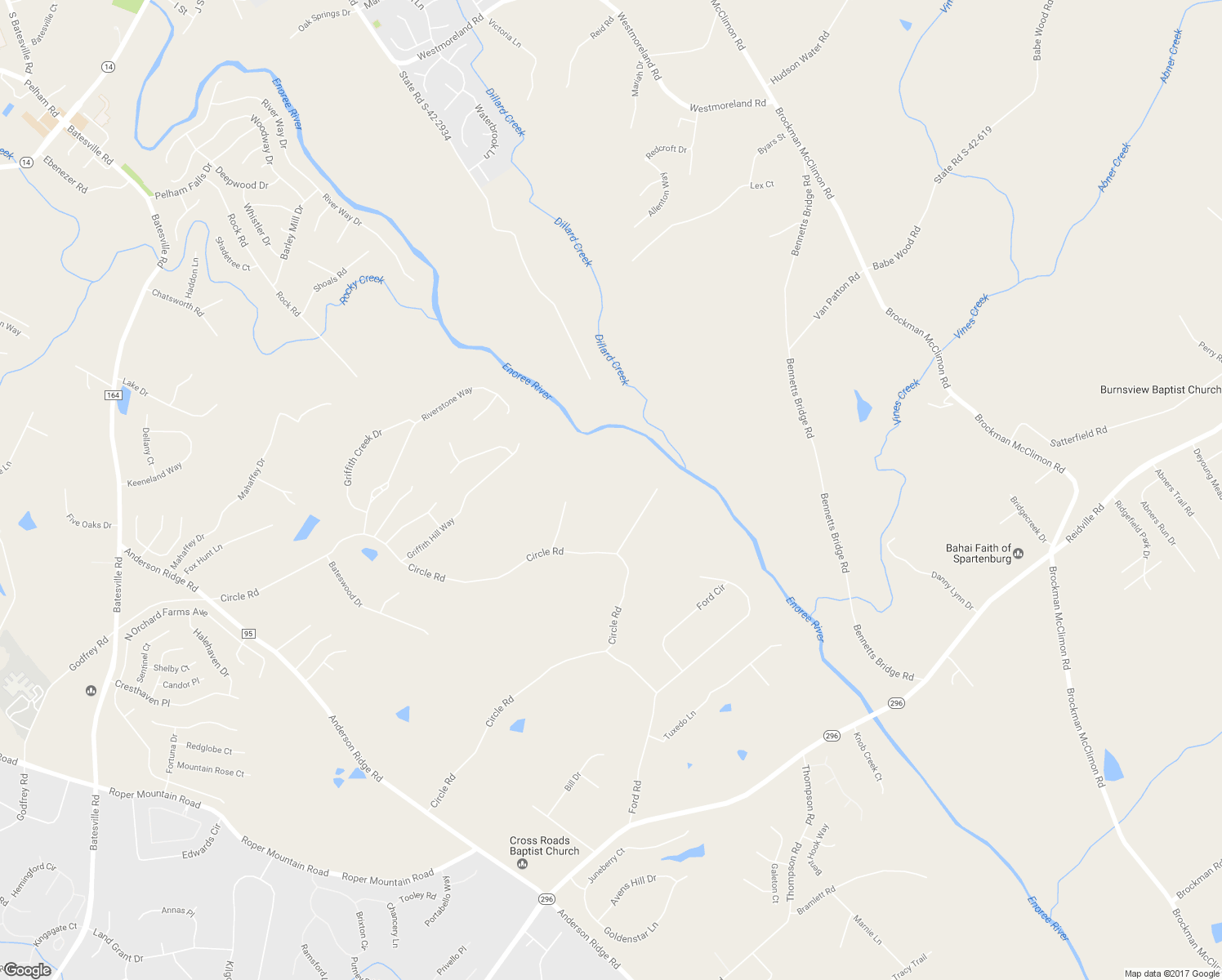 map of restaurants, bars, coffee shops, grocery stores, and more near 427 Circle Road in Greer