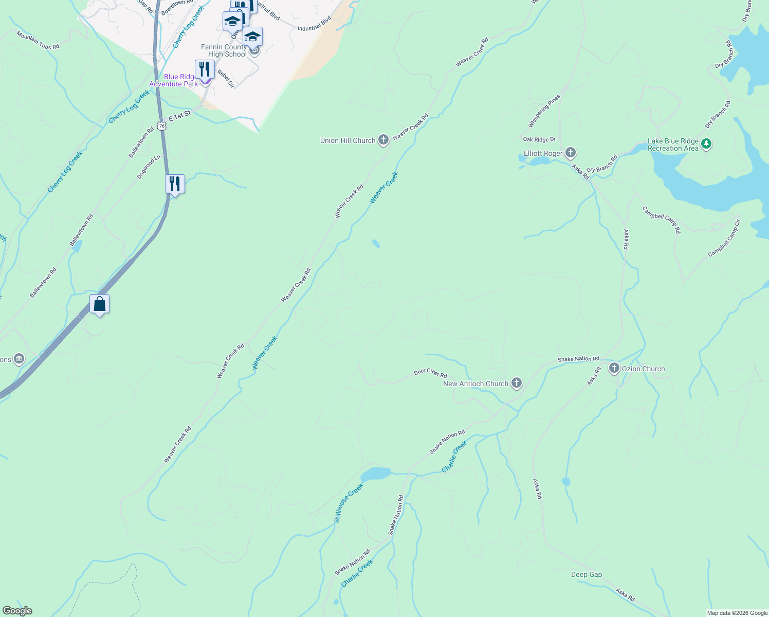 map of restaurants, bars, coffee shops, grocery stores, and more near 449 Deer Crest Overlook in Blue Ridge