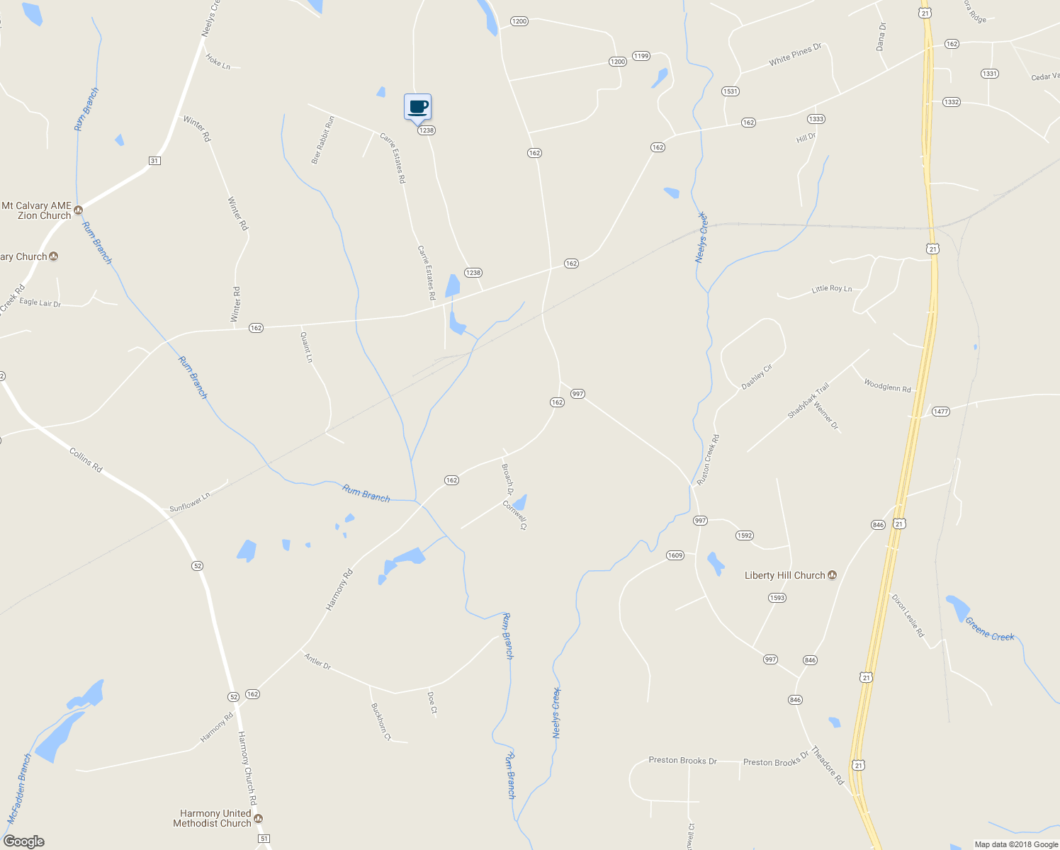 map of restaurants, bars, coffee shops, grocery stores, and more near 3333 Harmony Road in Catawba