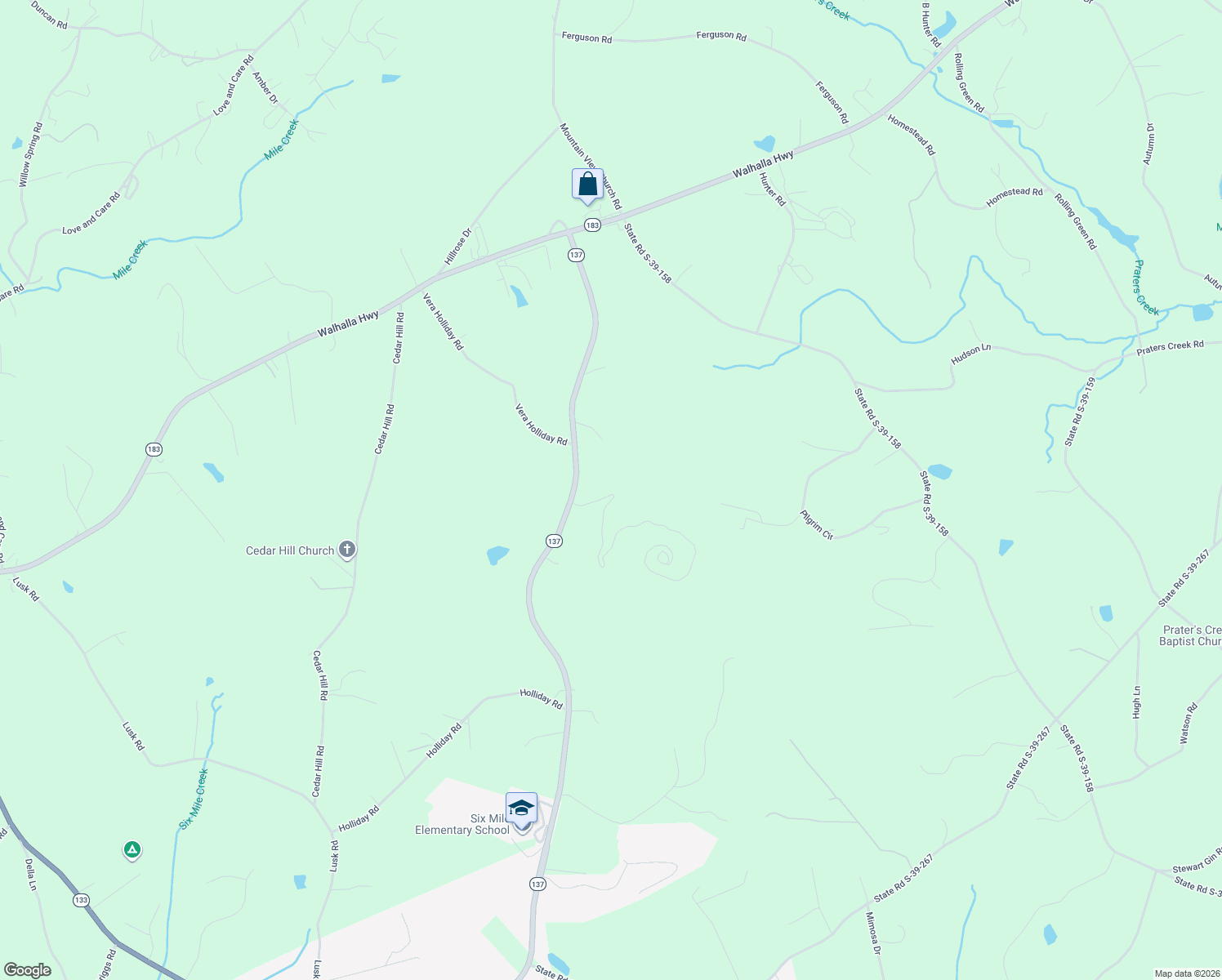 map of restaurants, bars, coffee shops, grocery stores, and more near 127 6 Mile Mountain Road in Six Mile