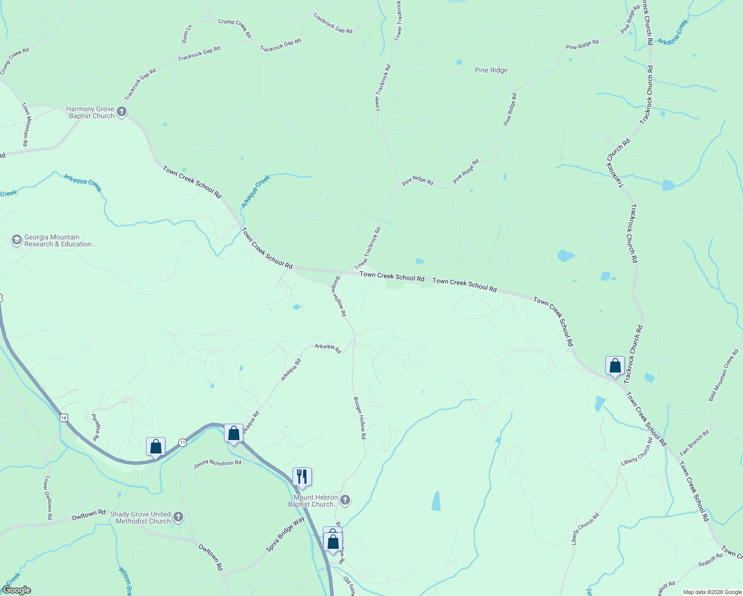 map of restaurants, bars, coffee shops, grocery stores, and more near 143 Timber Lane in Blairsville