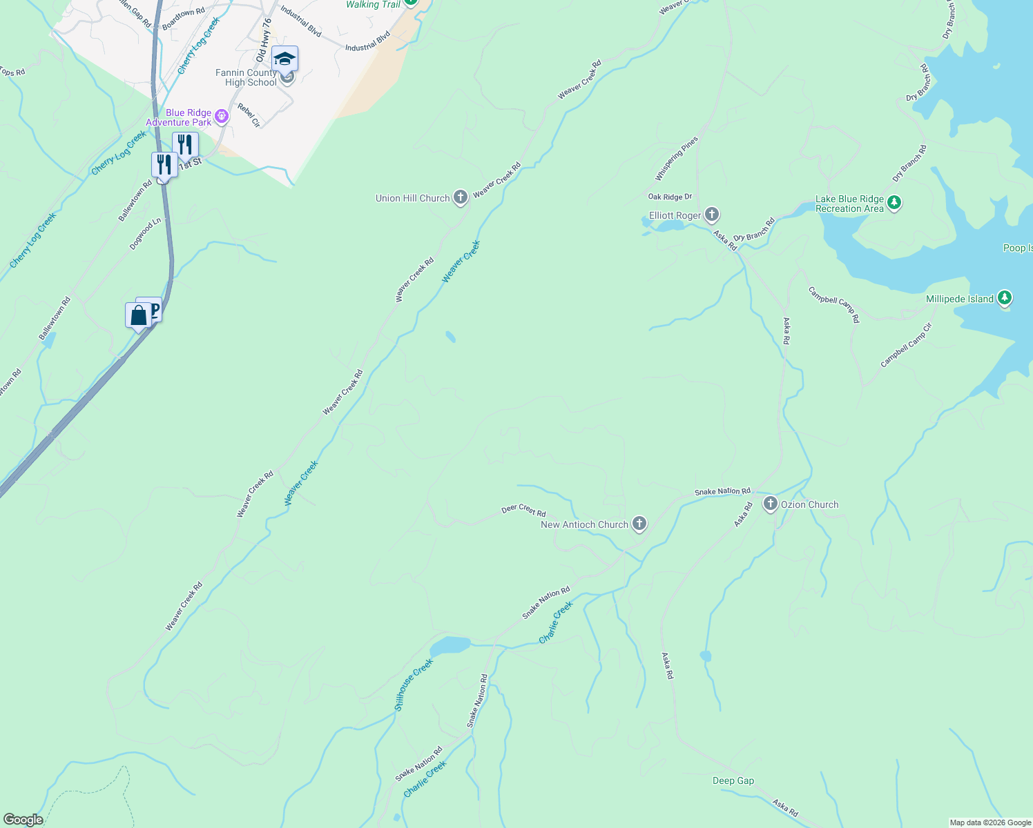 map of restaurants, bars, coffee shops, grocery stores, and more near 676 Deer Crest Overlook in Blue Ridge