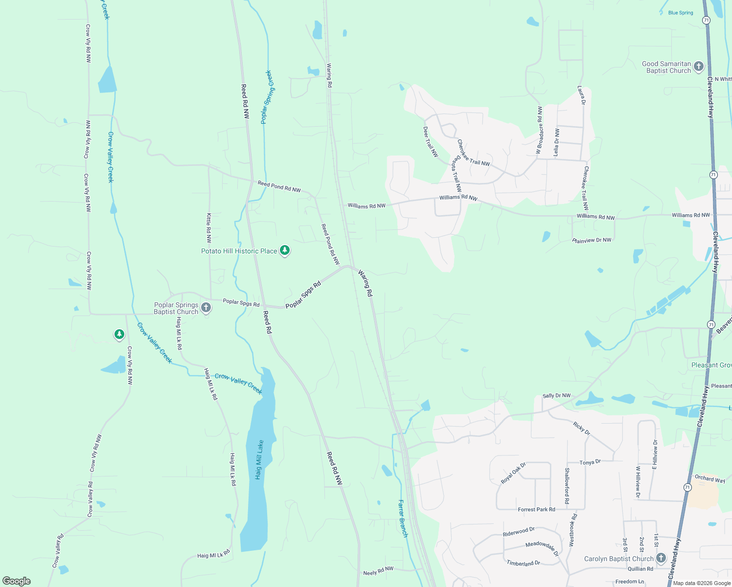 map of restaurants, bars, coffee shops, grocery stores, and more near 2267 Waring Road Northwest in Dalton