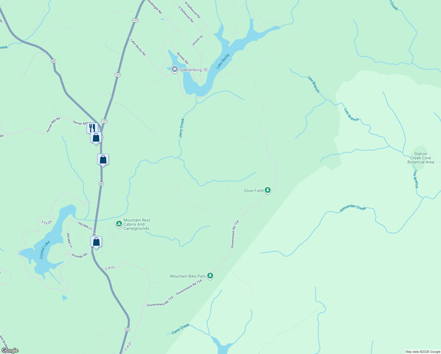 map of restaurants, bars, coffee shops, grocery stores, and more near 251 C H 27 in Mountain Rest