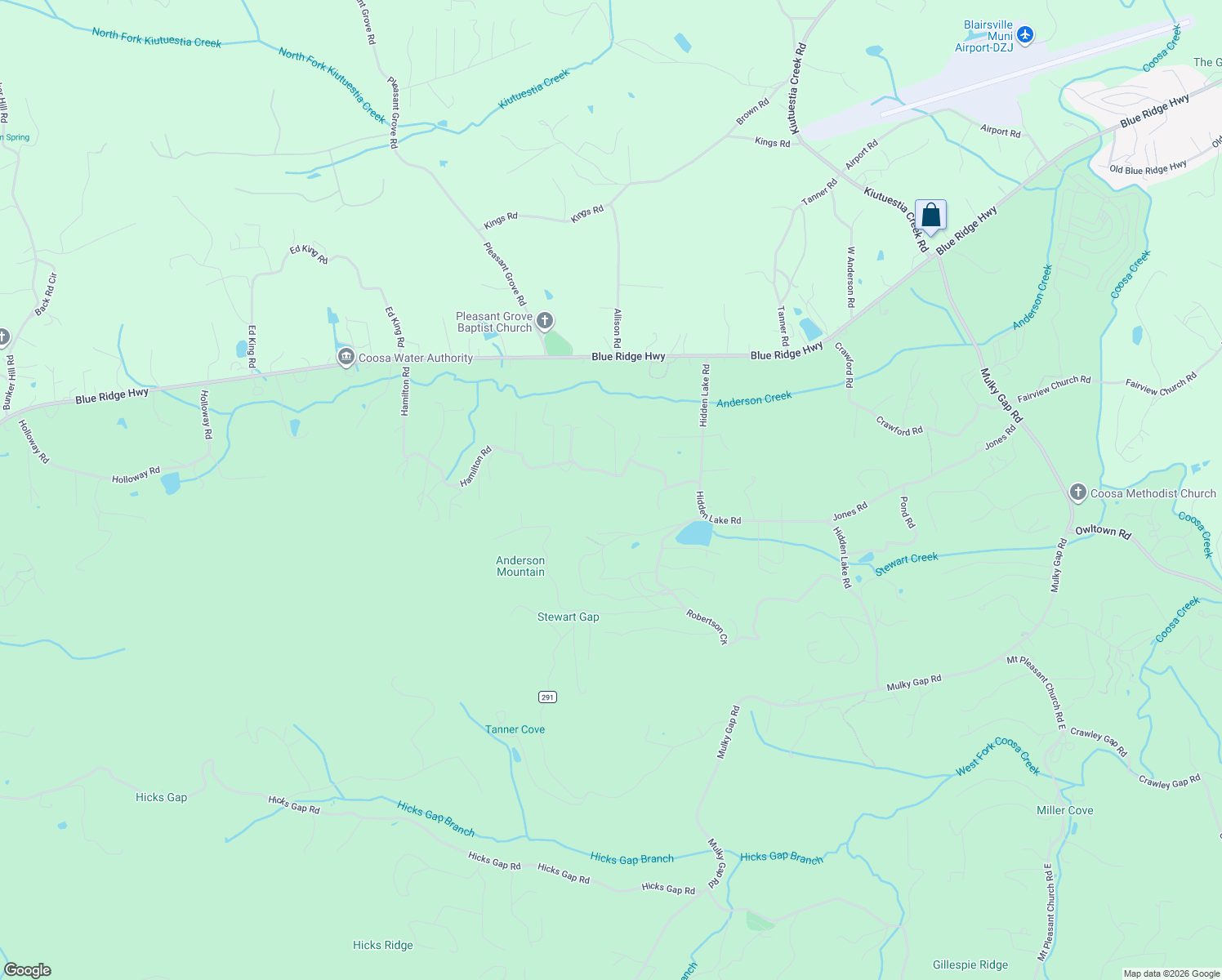map of restaurants, bars, coffee shops, grocery stores, and more near 321 Hamilton Road in Blairsville