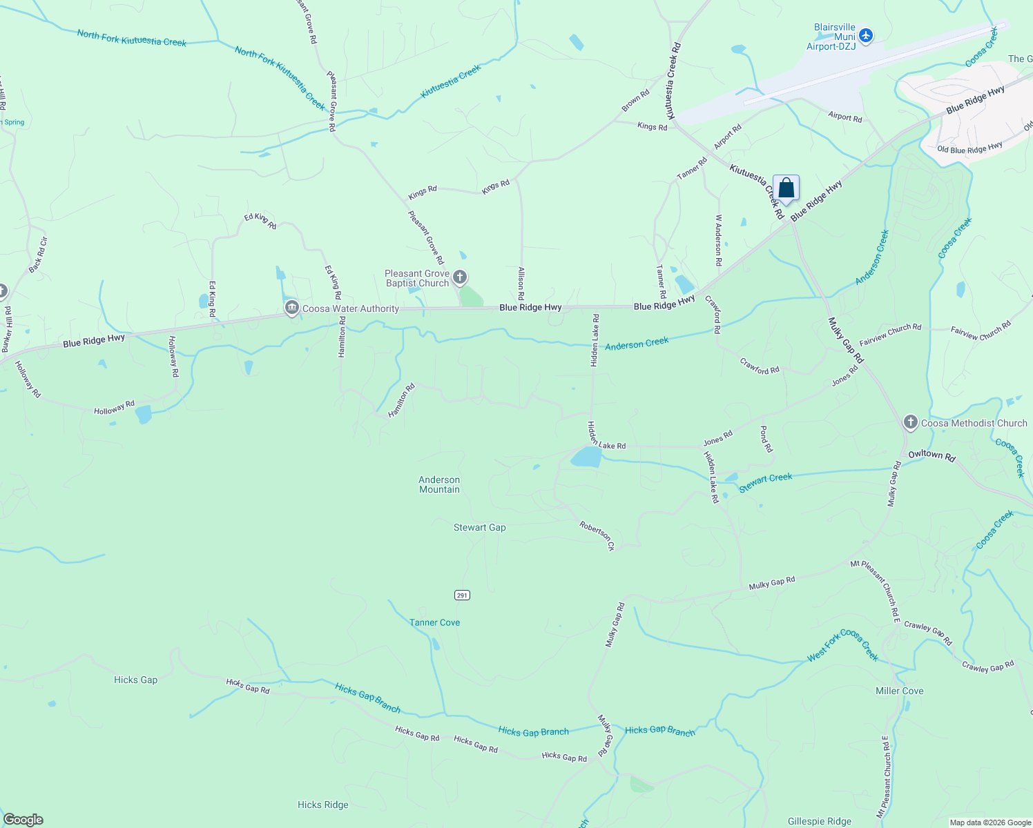 map of restaurants, bars, coffee shops, grocery stores, and more near 321 Hamilton Road in Blairsville