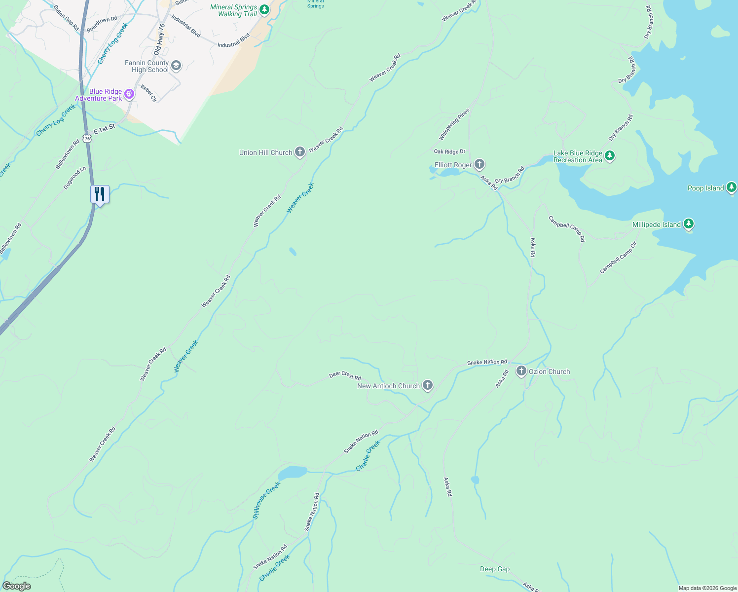 map of restaurants, bars, coffee shops, grocery stores, and more near 785 Deer Crest Overlook in Blue Ridge