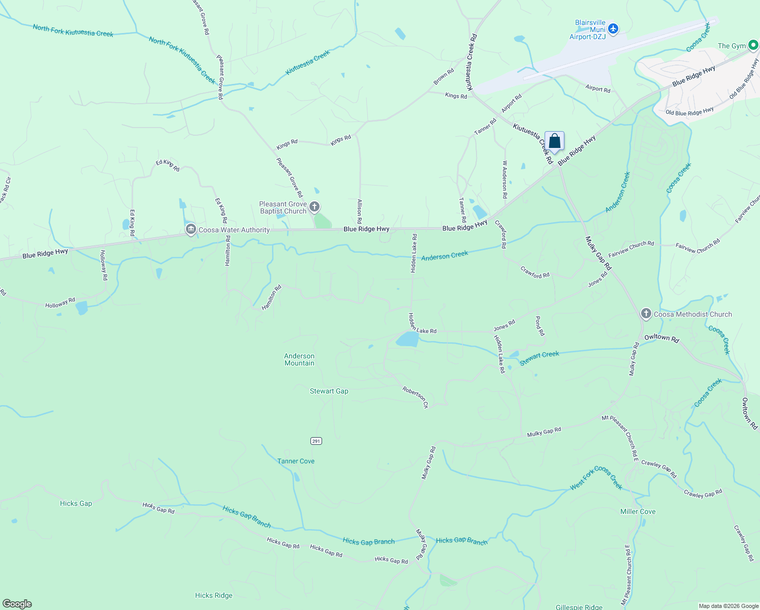 map of restaurants, bars, coffee shops, grocery stores, and more near 2832 Critter Haven Drive in Blairsville