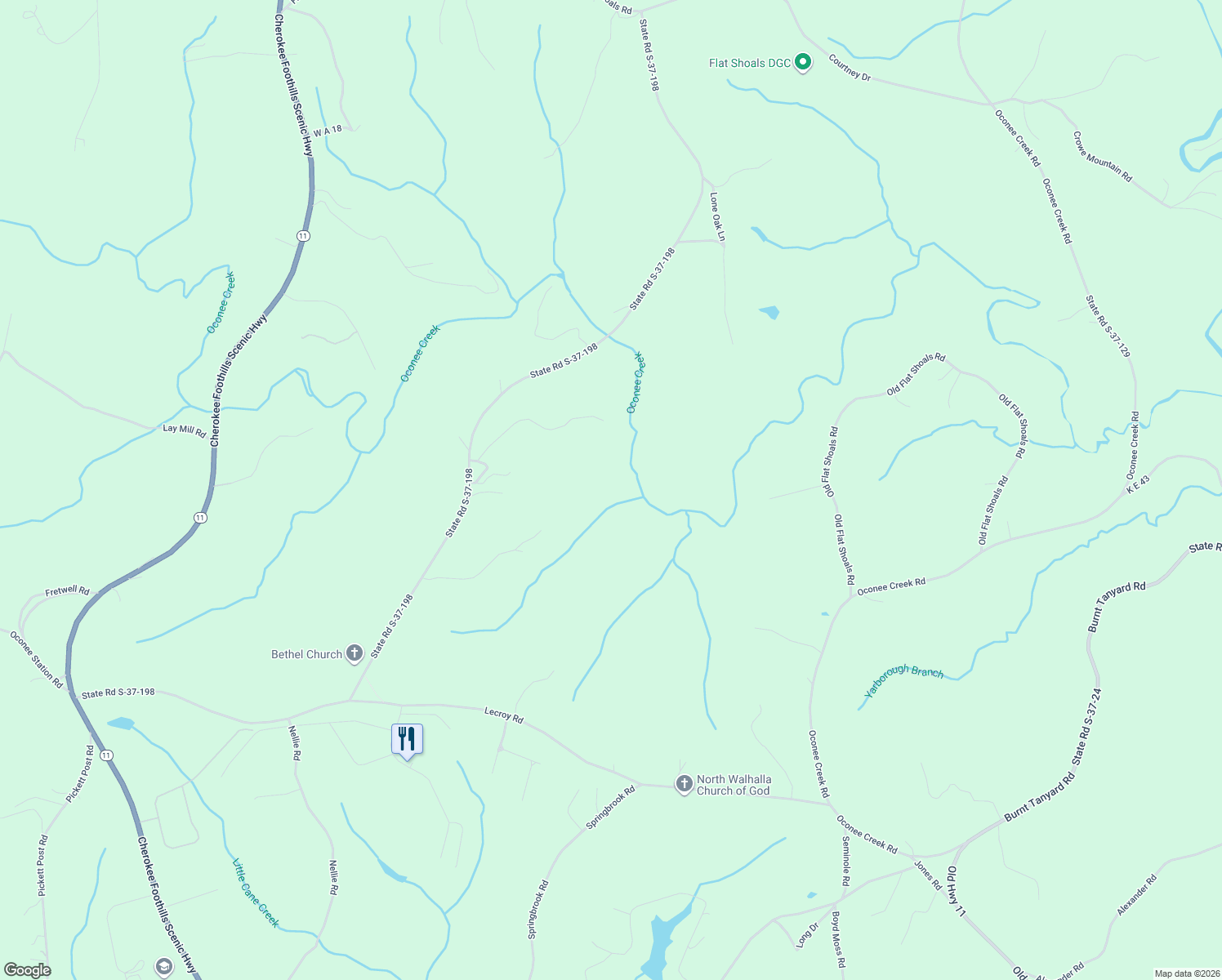map of restaurants, bars, coffee shops, grocery stores, and more near 265 Windy Hollow Road in Walhalla