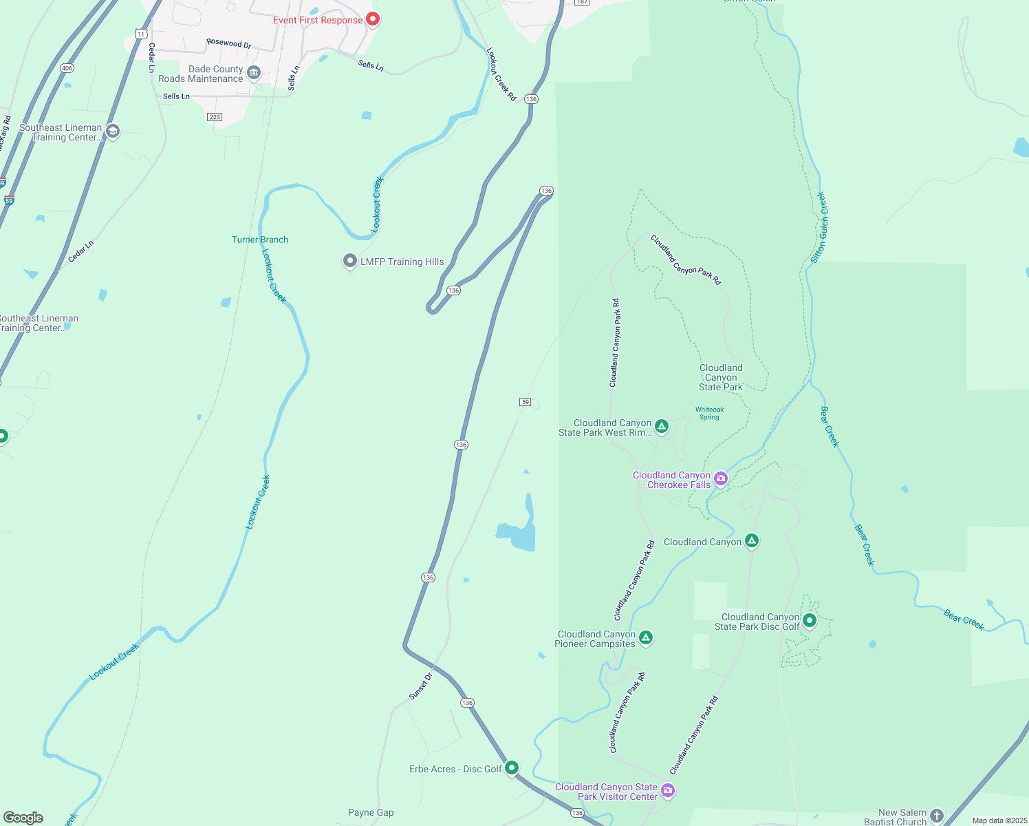 map of restaurants, bars, coffee shops, grocery stores, and more near 6373 Sunset Drive in Rising Fawn