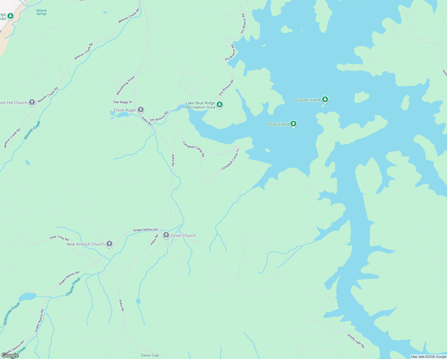 map of restaurants, bars, coffee shops, grocery stores, and more near 98 Bear Lane in Blue Ridge