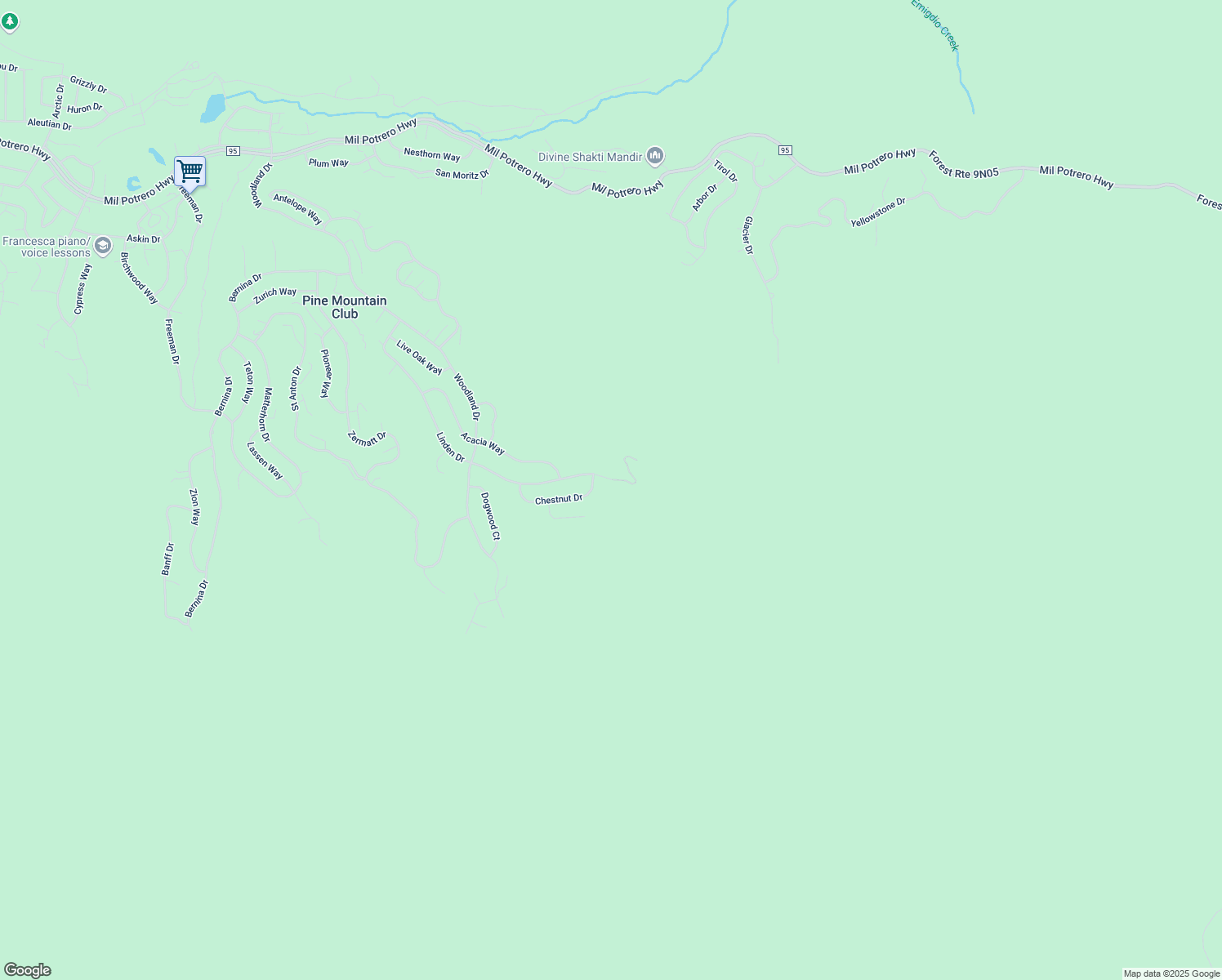 map of restaurants, bars, coffee shops, grocery stores, and more near 1309 Linden Drive in Frazier Park