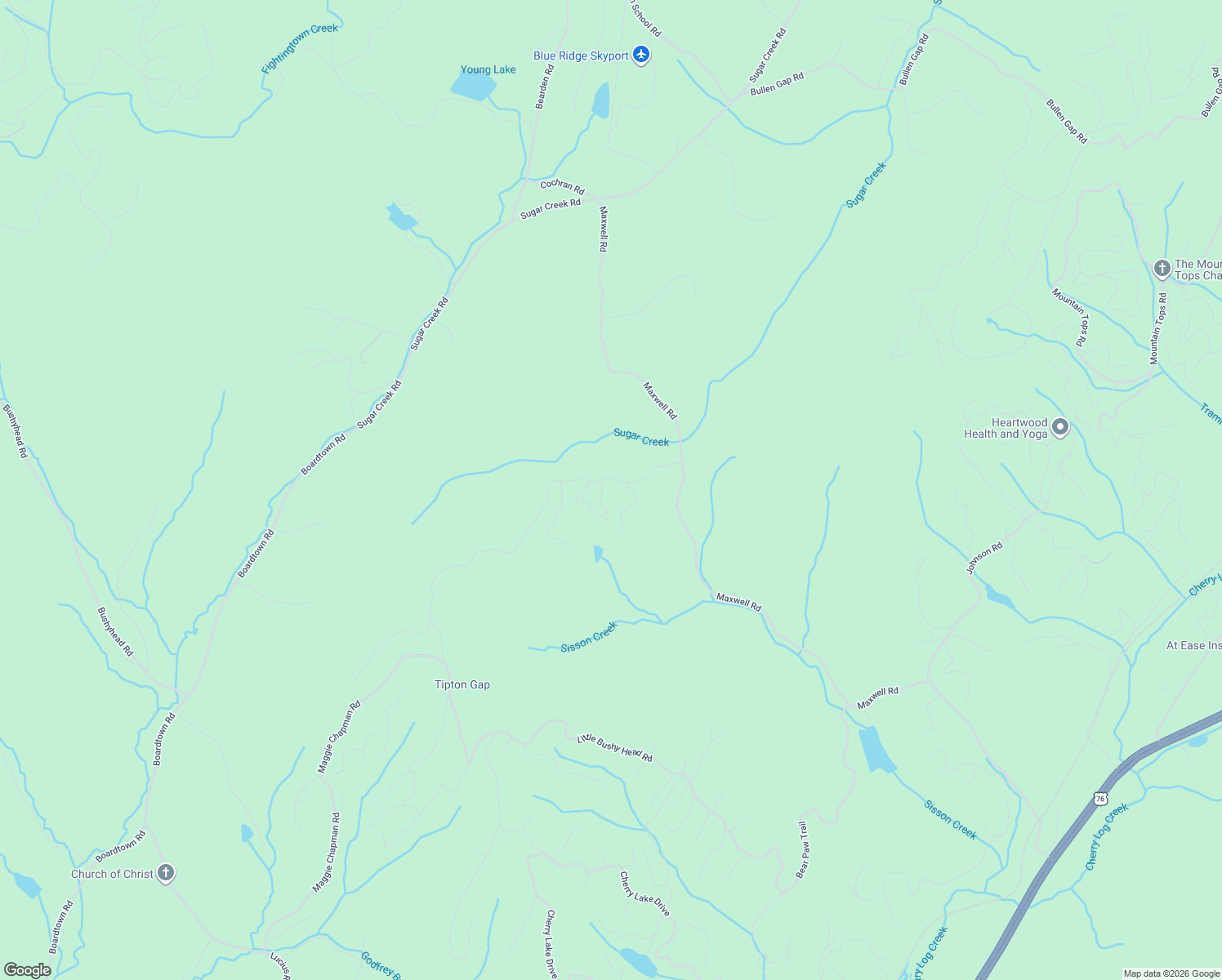 map of restaurants, bars, coffee shops, grocery stores, and more near 11 Jason Martin Circle in Blue Ridge