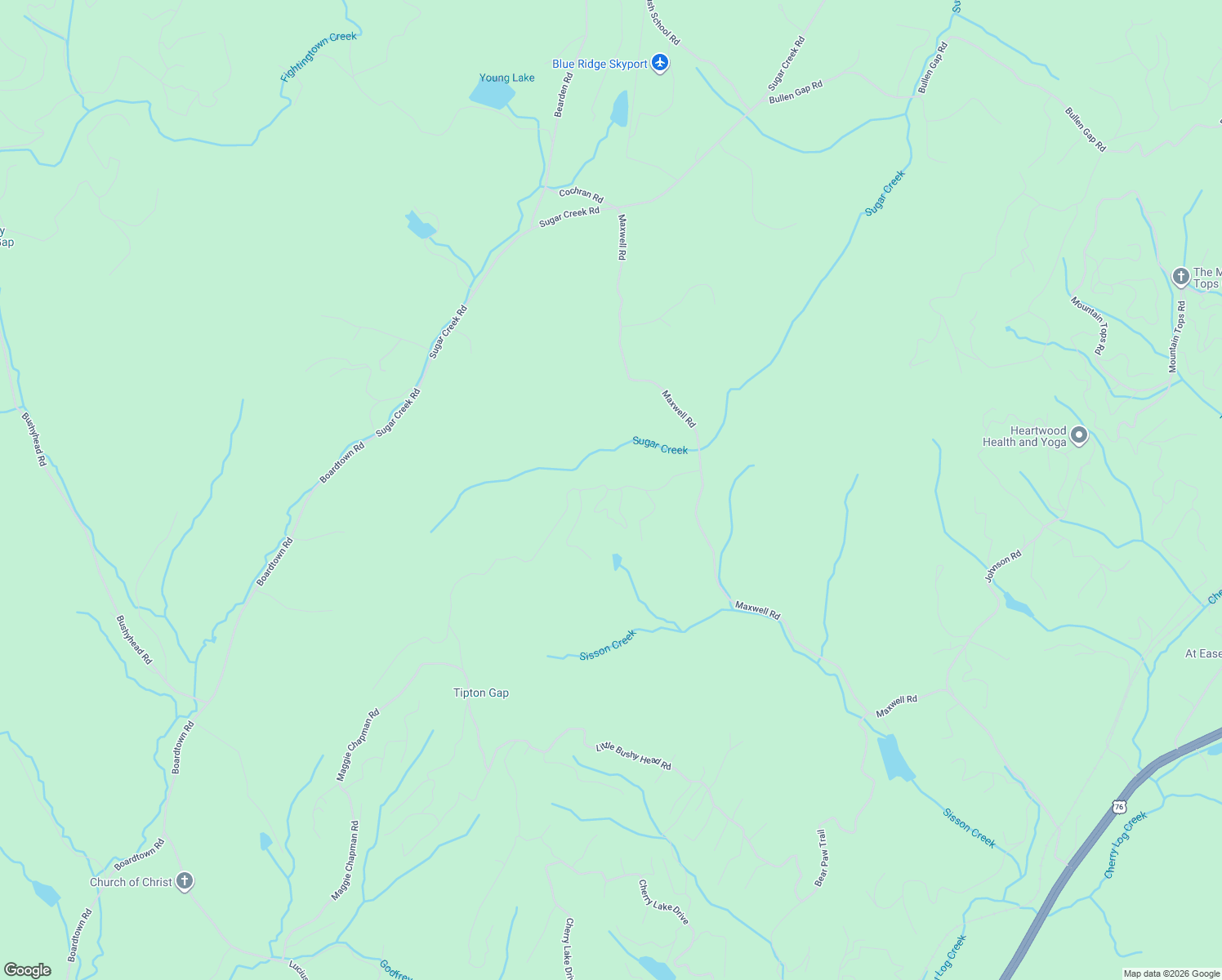 map of restaurants, bars, coffee shops, grocery stores, and more near 11 Jason Martin Circle in Blue Ridge
